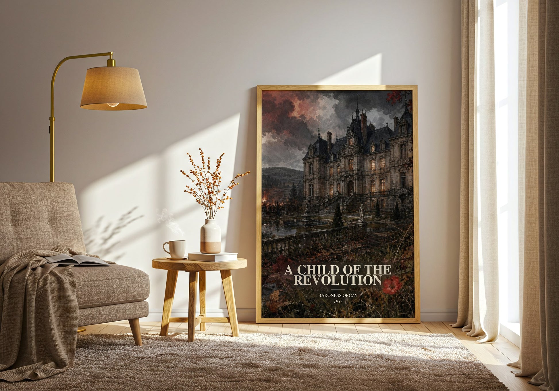 A Child Of The Revolution watercolour print in frame leaning in hallway – historical fiction wall art