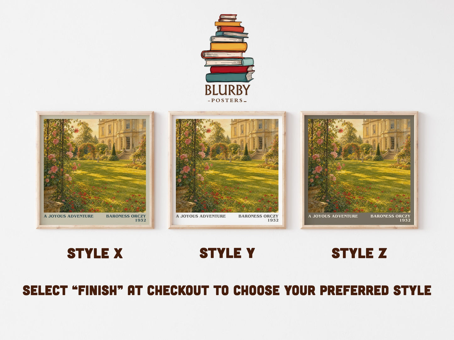 A Joyous Adventure literary print in frame leaning in hallway – historical fiction wall art