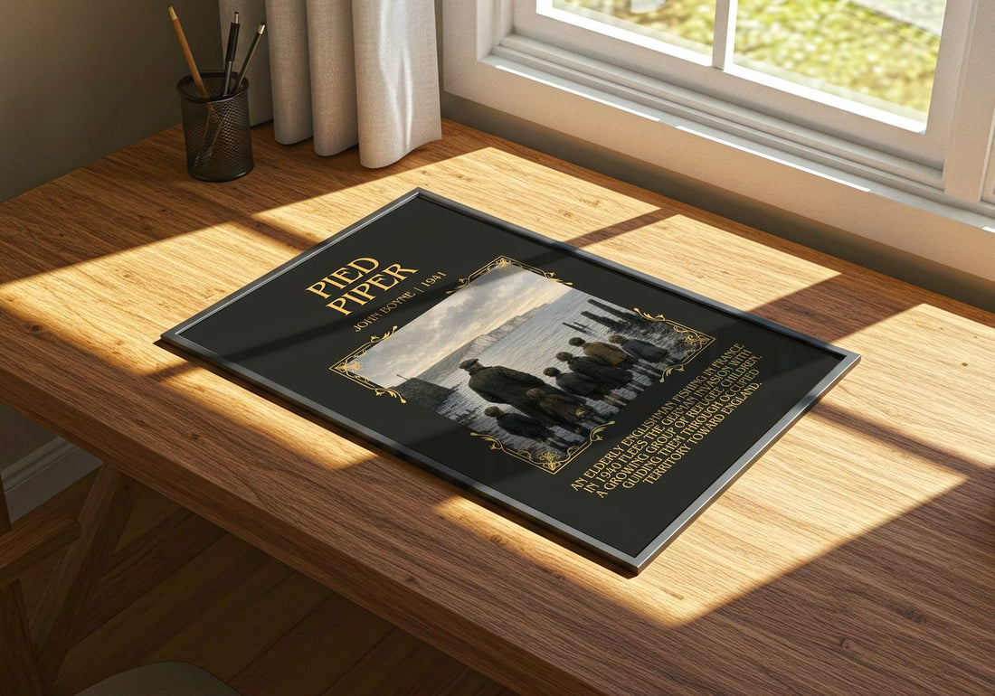 Pied Piper Minimalist Book Poster by John Boyne – print on a sunlit desk