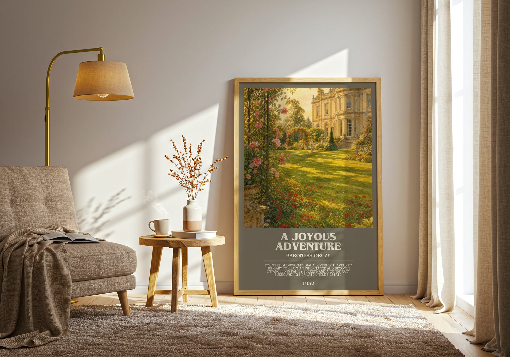 A Joyous Adventure bookish print on bookshelf – Baroness Orczy fan gift