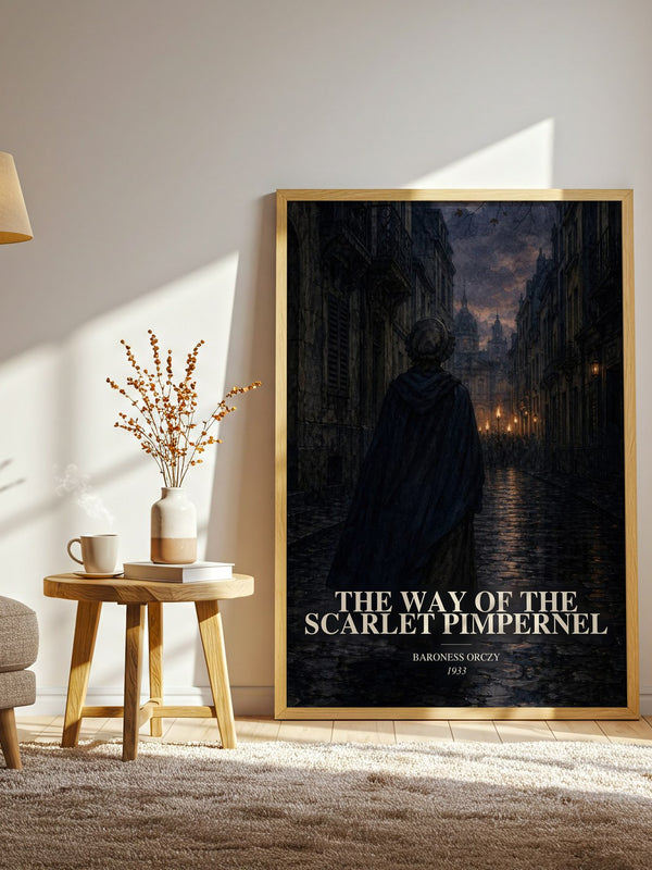 The Way Of The Scarlet Pimpernel watercolour print in frame leaning in hallway – historical fiction wall art
