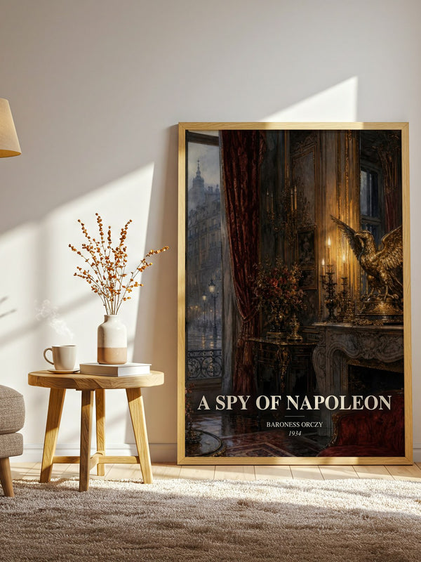 A Spy Of Napoleon watercolour print in frame leaning in hallway – historical fiction wall art