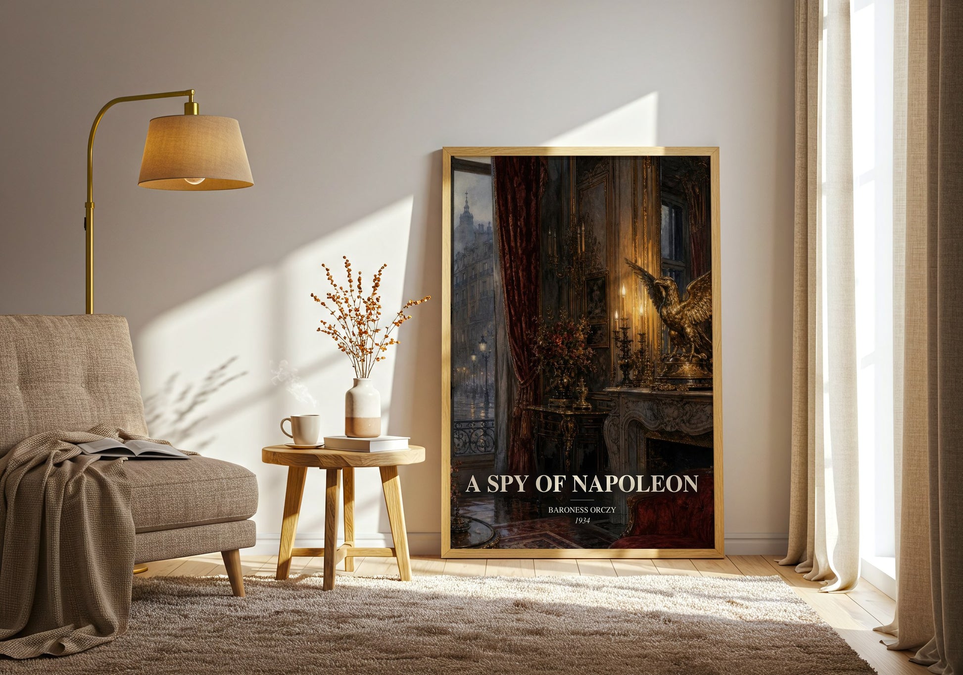 A Spy Of Napoleon watercolour print in frame leaning in hallway – historical fiction wall art