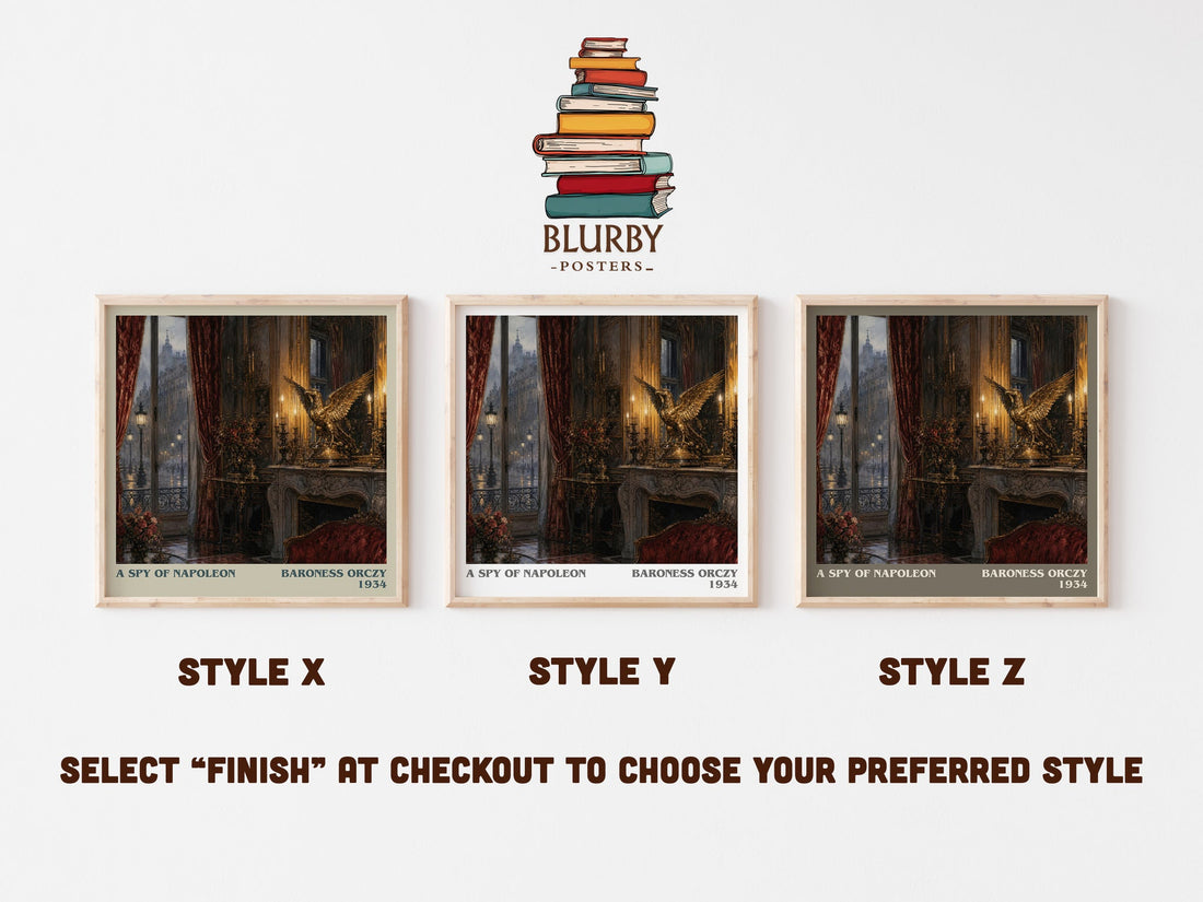 A Spy Of Napoleon literary print in frame leaning in hallway – historical fiction wall art (mockup)