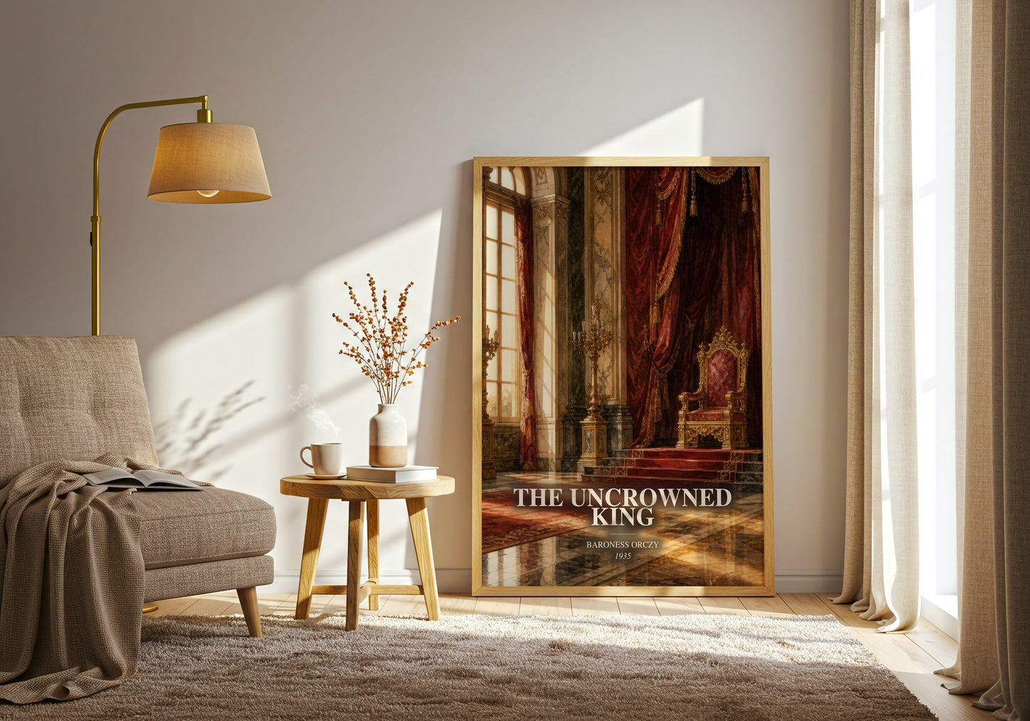 The Uncrowned King watercolour print in frame leaning in hallway – historical fiction wall art