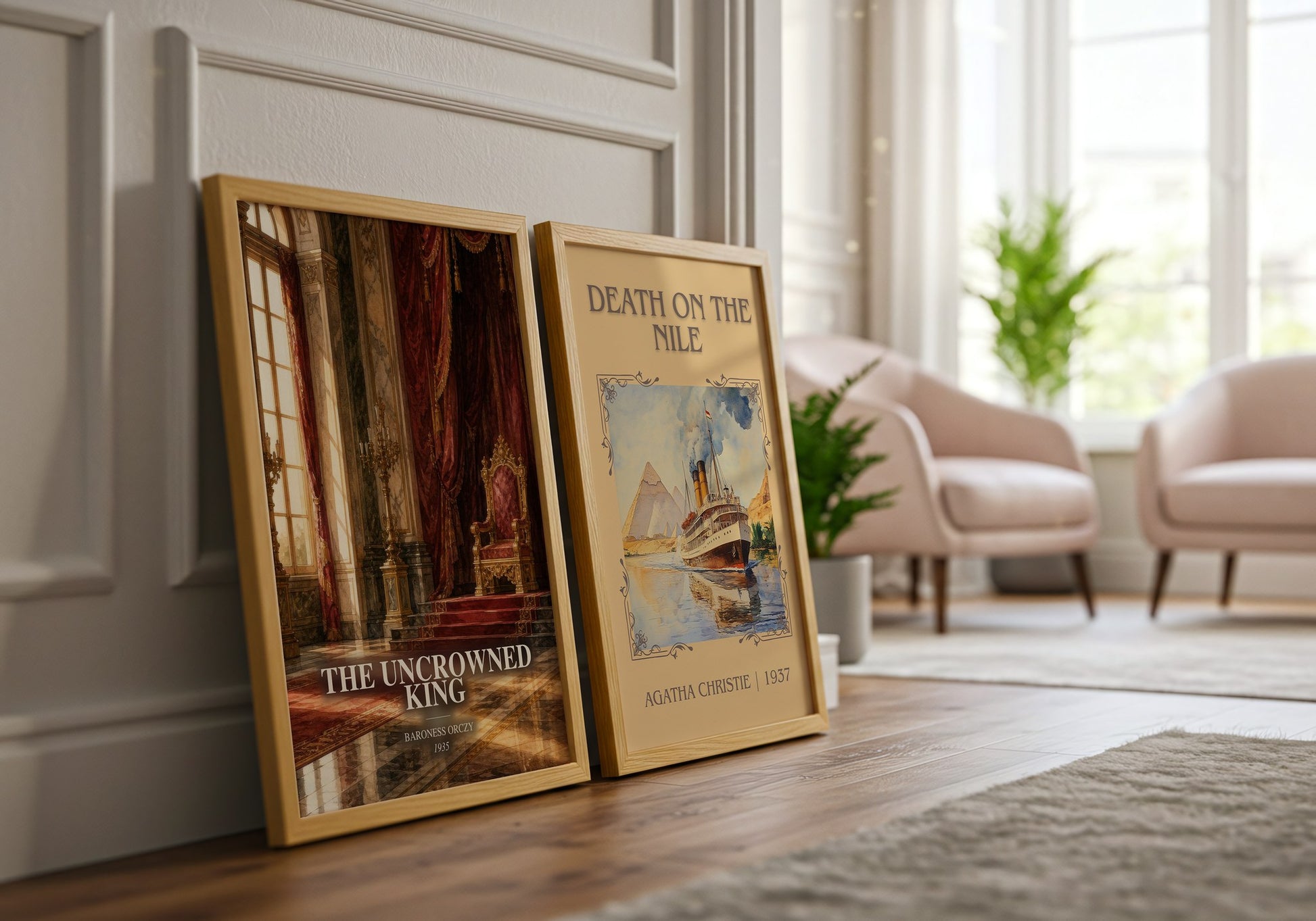 The Uncrowned King watercolour print framed by window – literary home decor