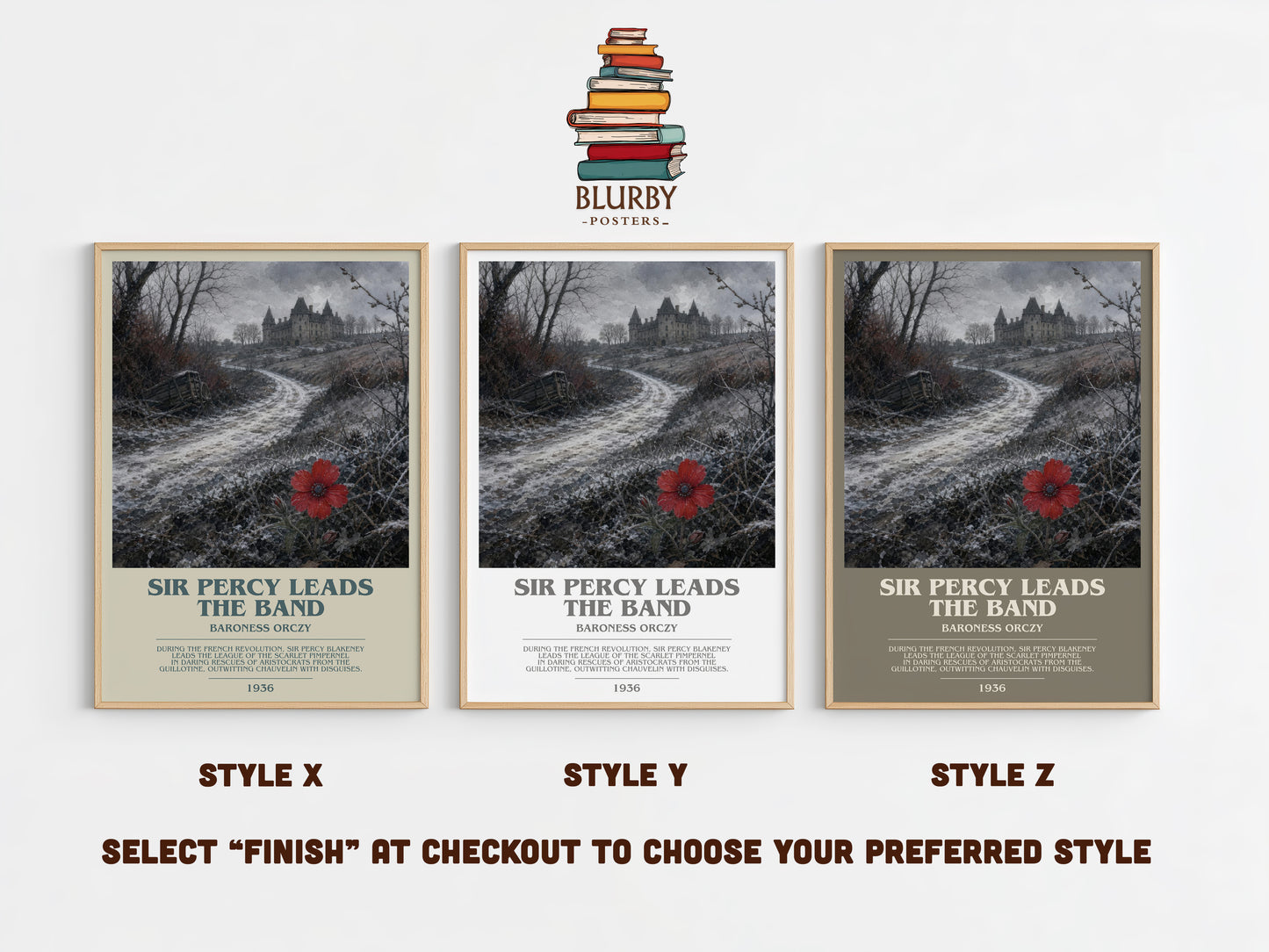 Sir Percy Leads The Band bookish print in frame leaning in hallway – historical fiction wall art