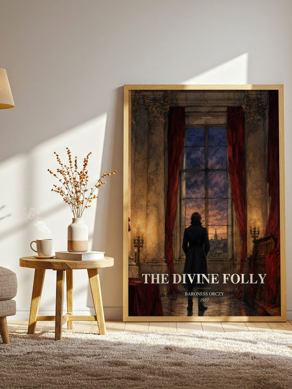 The Divine Folly watercolour print in frame leaning in hallway – historical fiction wall art