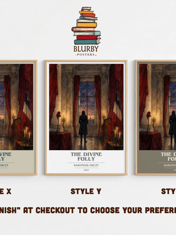 The Divine Folly book cover print in frame leaning in hallway – historical fiction wall art