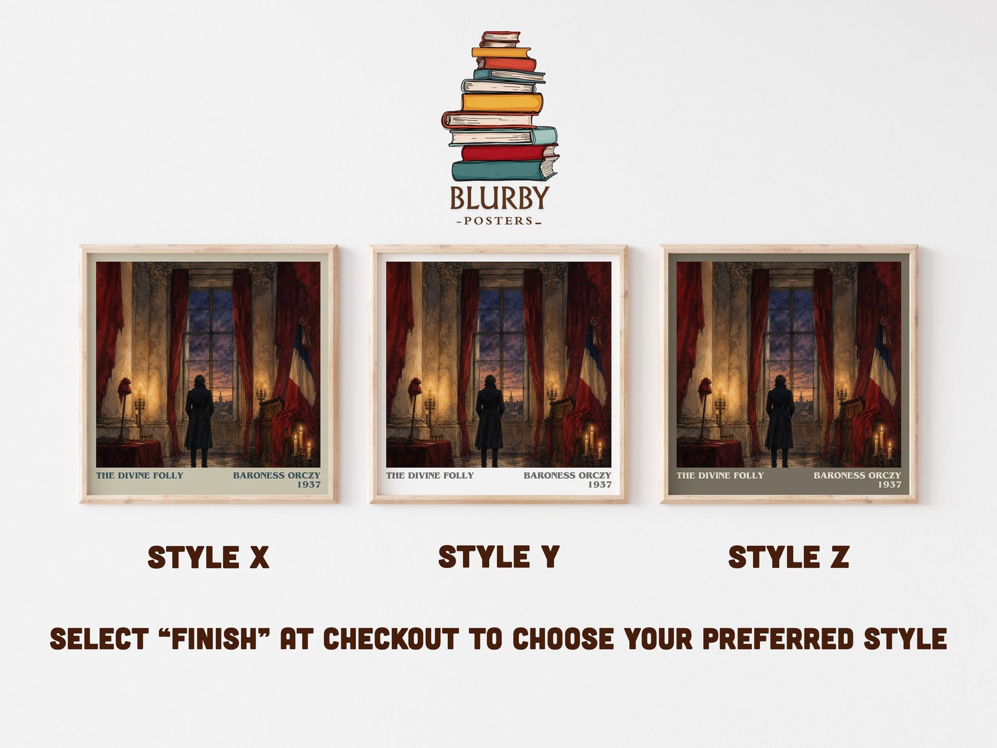 The Divine Folly literary print in frame leaning in hallway – historical fiction wall art