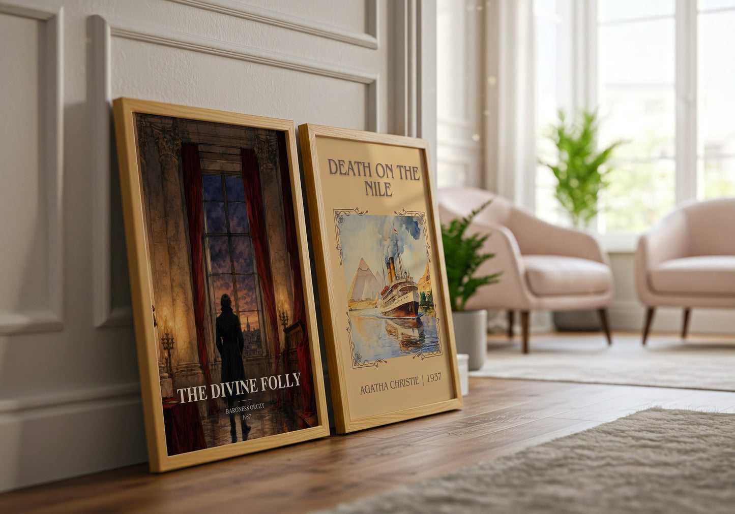The Divine Folly watercolour print framed by window – literary home decor