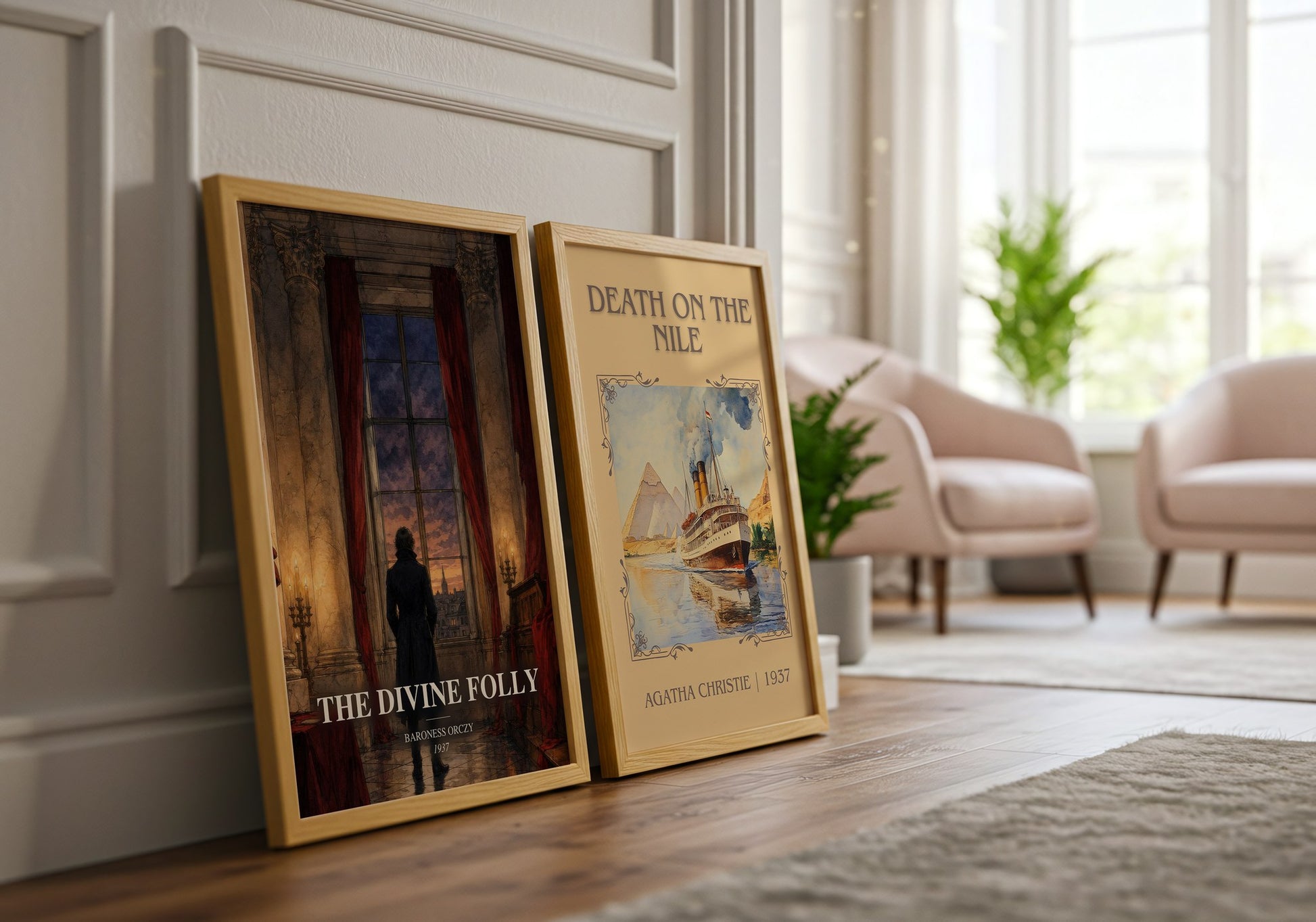 The Divine Folly watercolour print framed by window – literary home decor