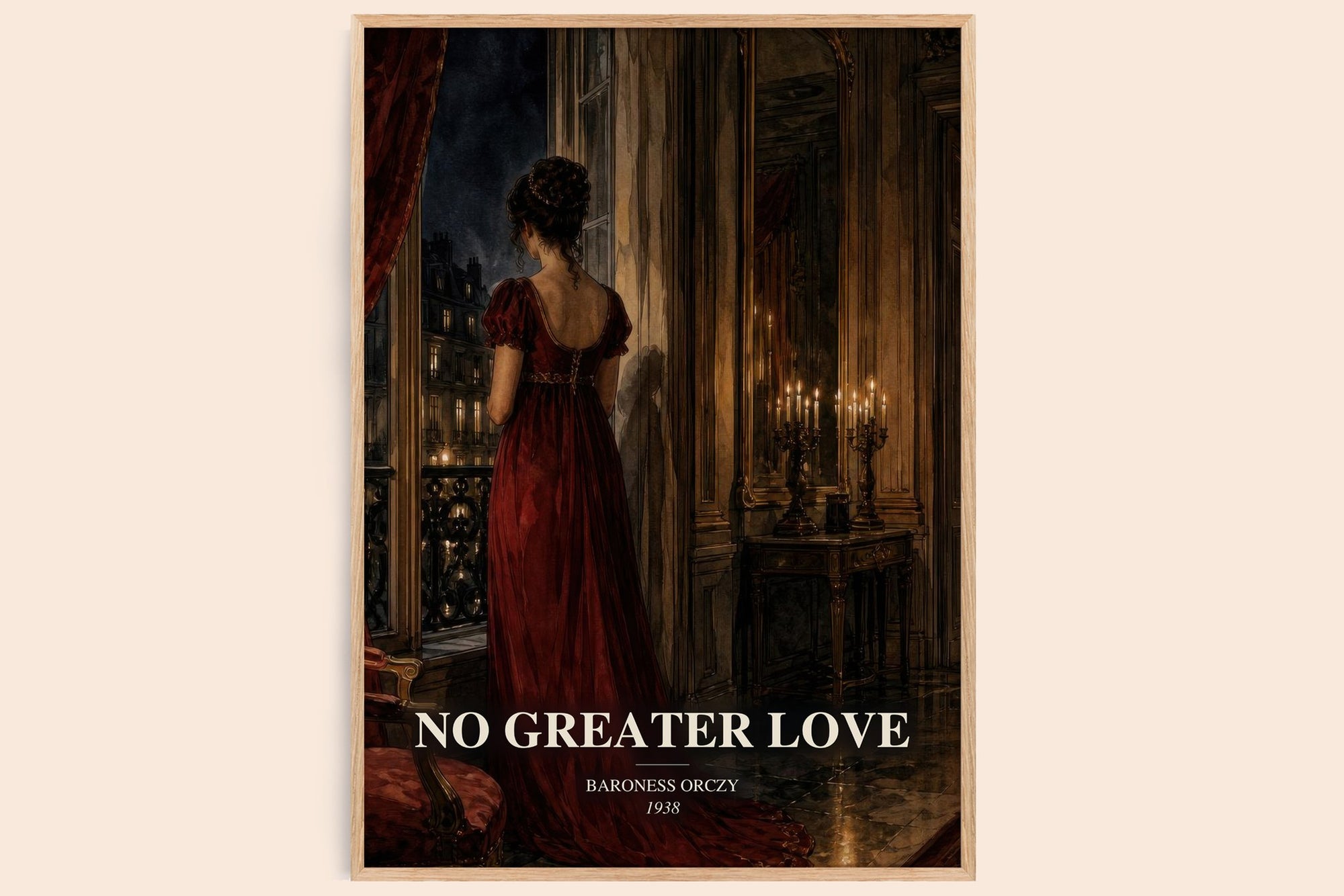 No Greater Love watercolour book poster by Baroness Orczy – framed literary art print