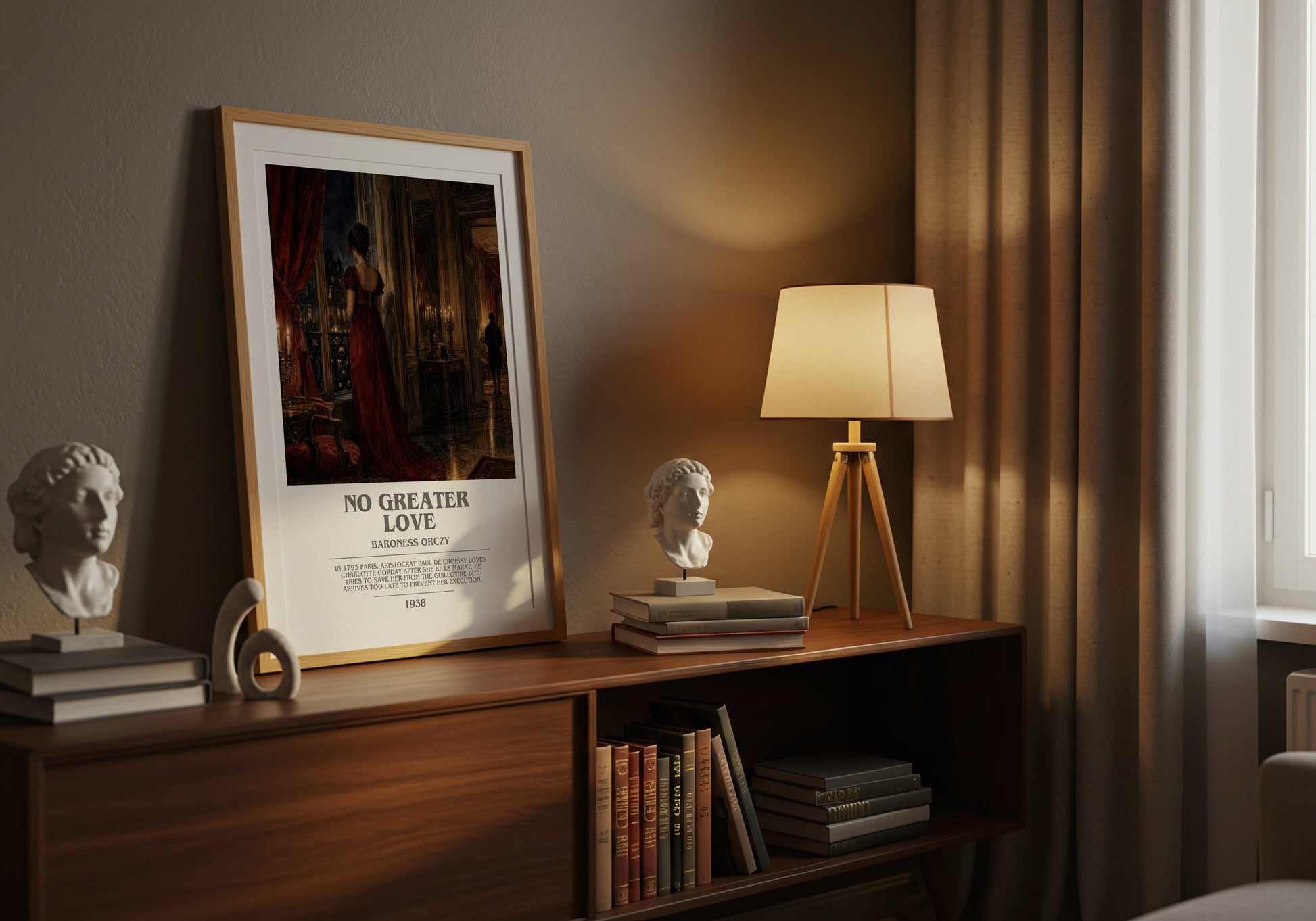 No Greater Love bookish book poster framed on wall – historical fiction wall art