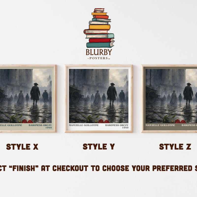 Mam'Zelle Guillotine literary print in frame leaning in hallway – historical fiction wall art