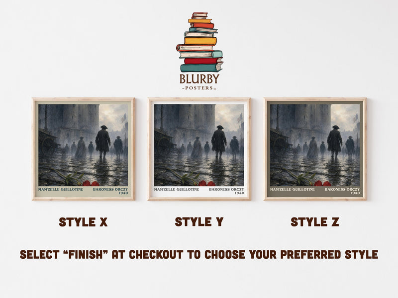 Mam'Zelle Guillotine literary print in frame leaning in hallway – historical fiction wall art