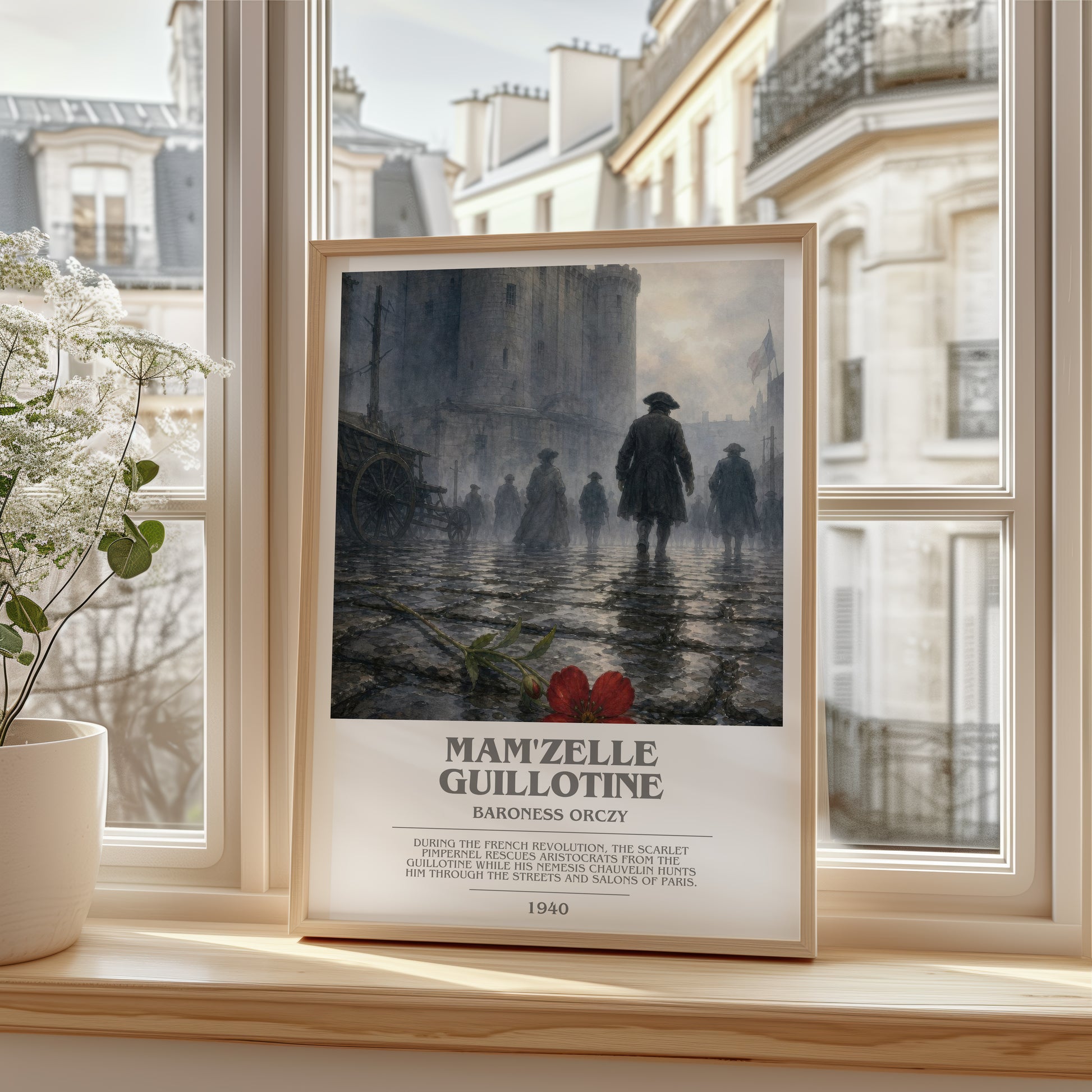 Mam'Zelle Guillotine bookish poster colour and style options – Baroness Orczy book art