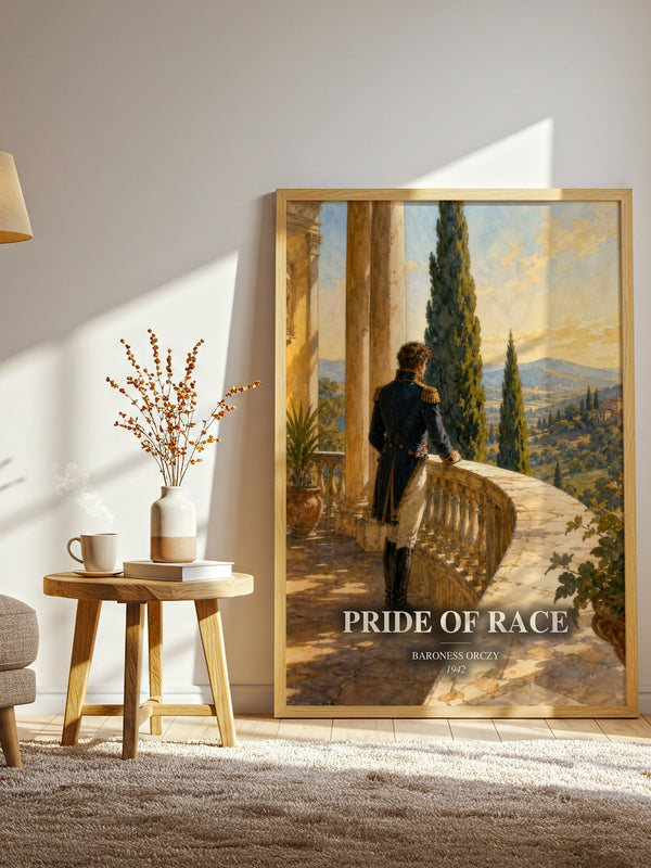 Pride Of Race watercolour print in frame leaning in hallway – historical fiction wall art