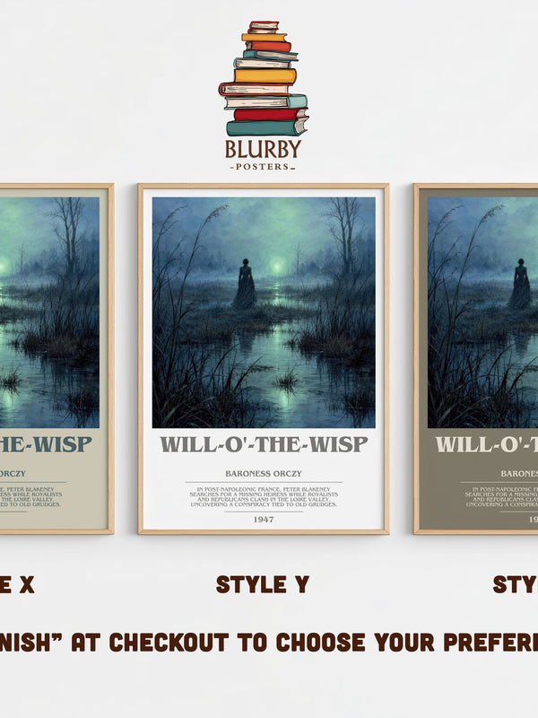 Will-O'-The-Wisp bookish print in frame leaning in hallway – historical fiction wall art