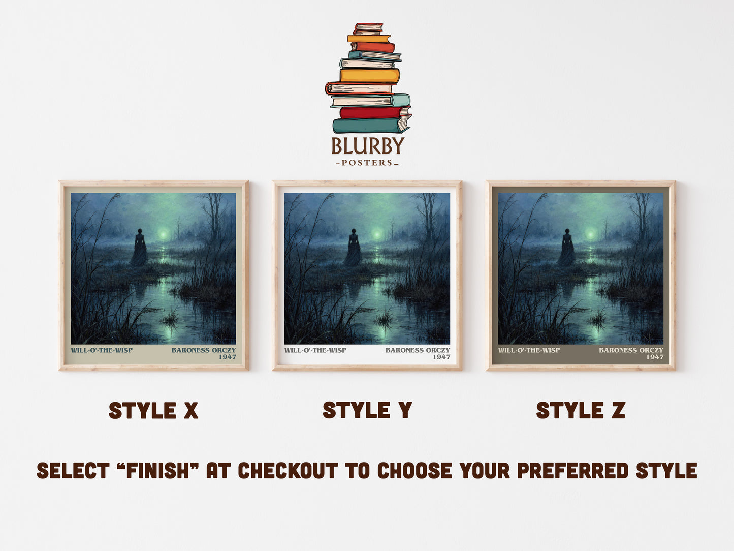 Will-O'-The-Wisp literary print in frame leaning in hallway – historical fiction wall art