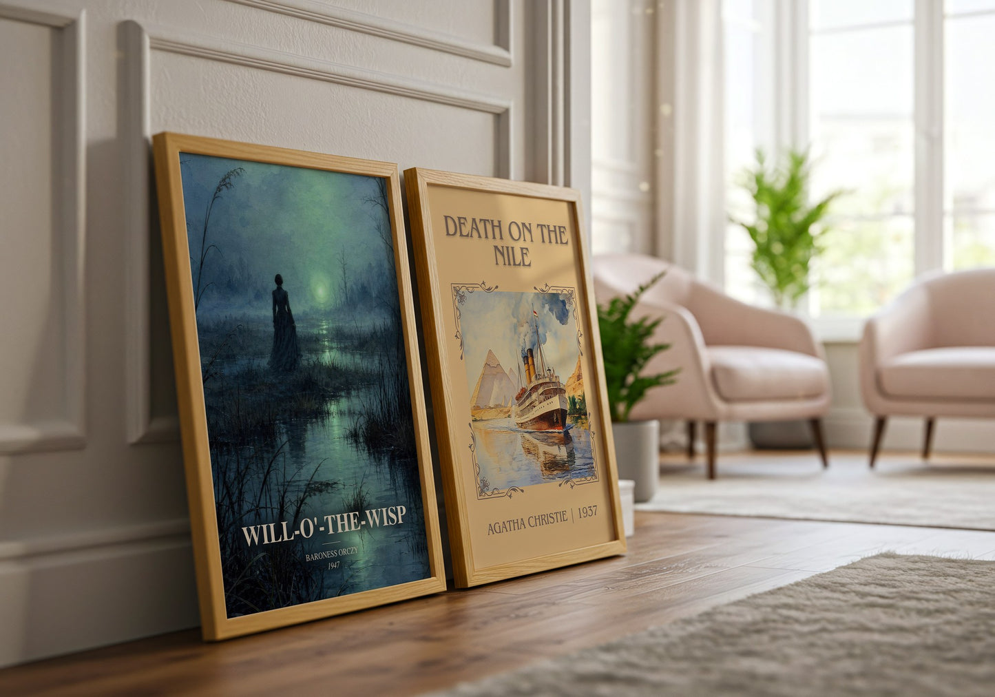 Will-O'-The-Wisp watercolour print framed by window – literary home decor