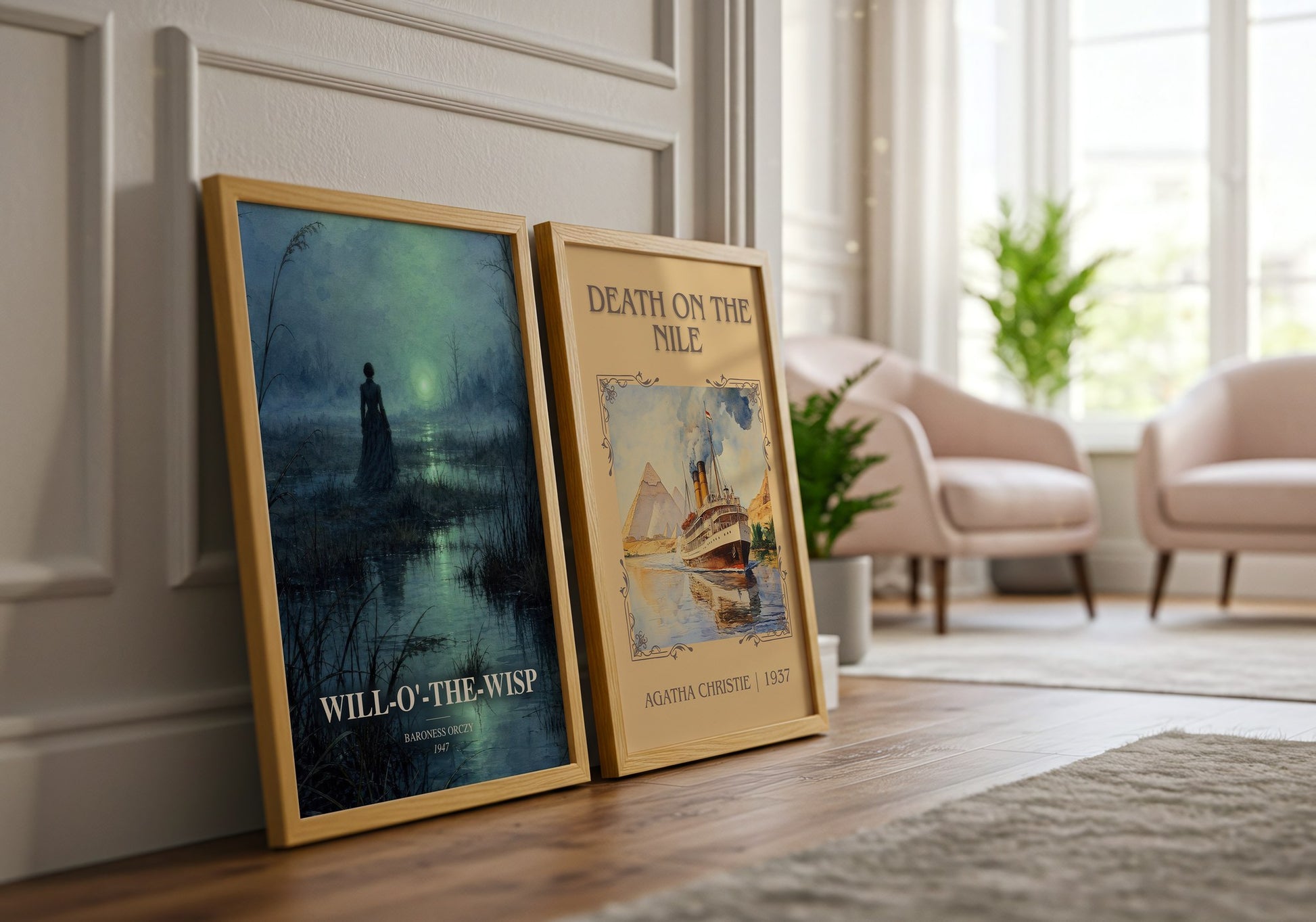 Will-O'-The-Wisp watercolour print framed by window – literary home decor