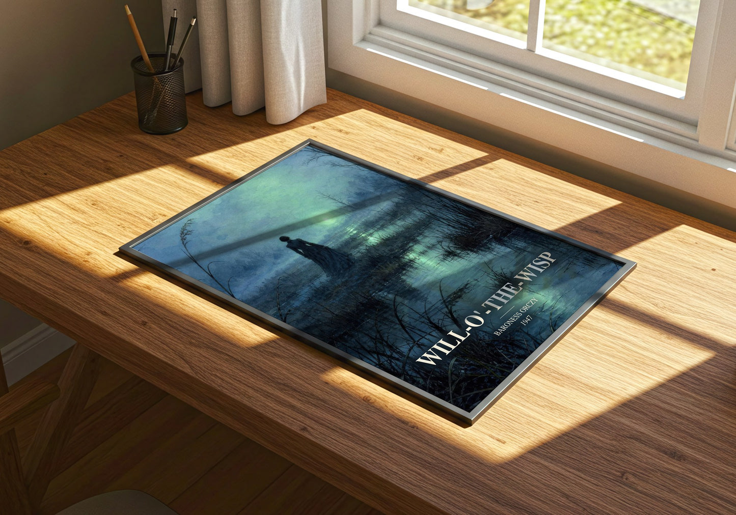 Will-O'-The-Wisp watercolour book poster framed on wall – historical fiction wall art