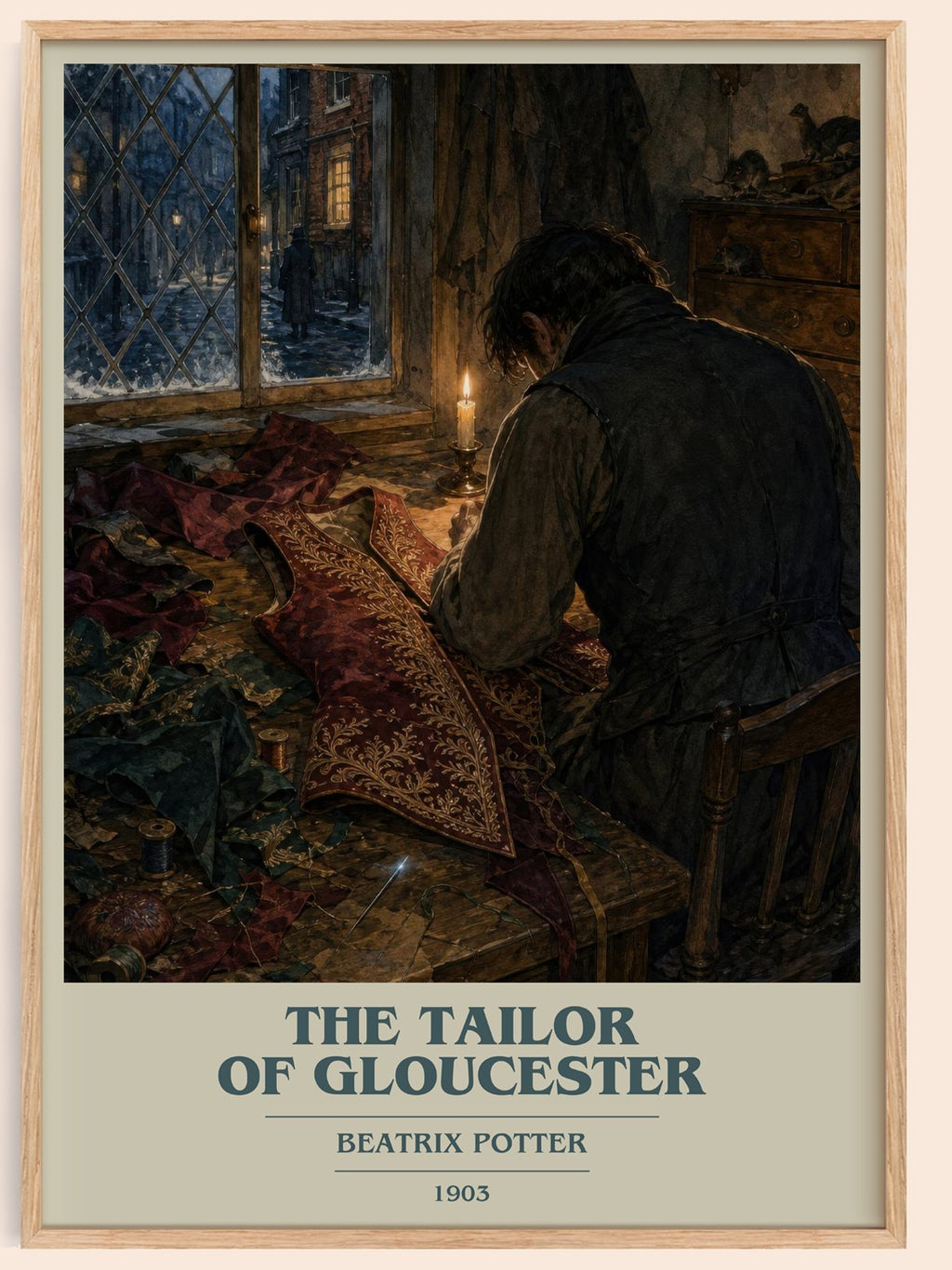The Tailor Of Gloucester book cover book poster by Beatrix Potter – framed literary art print