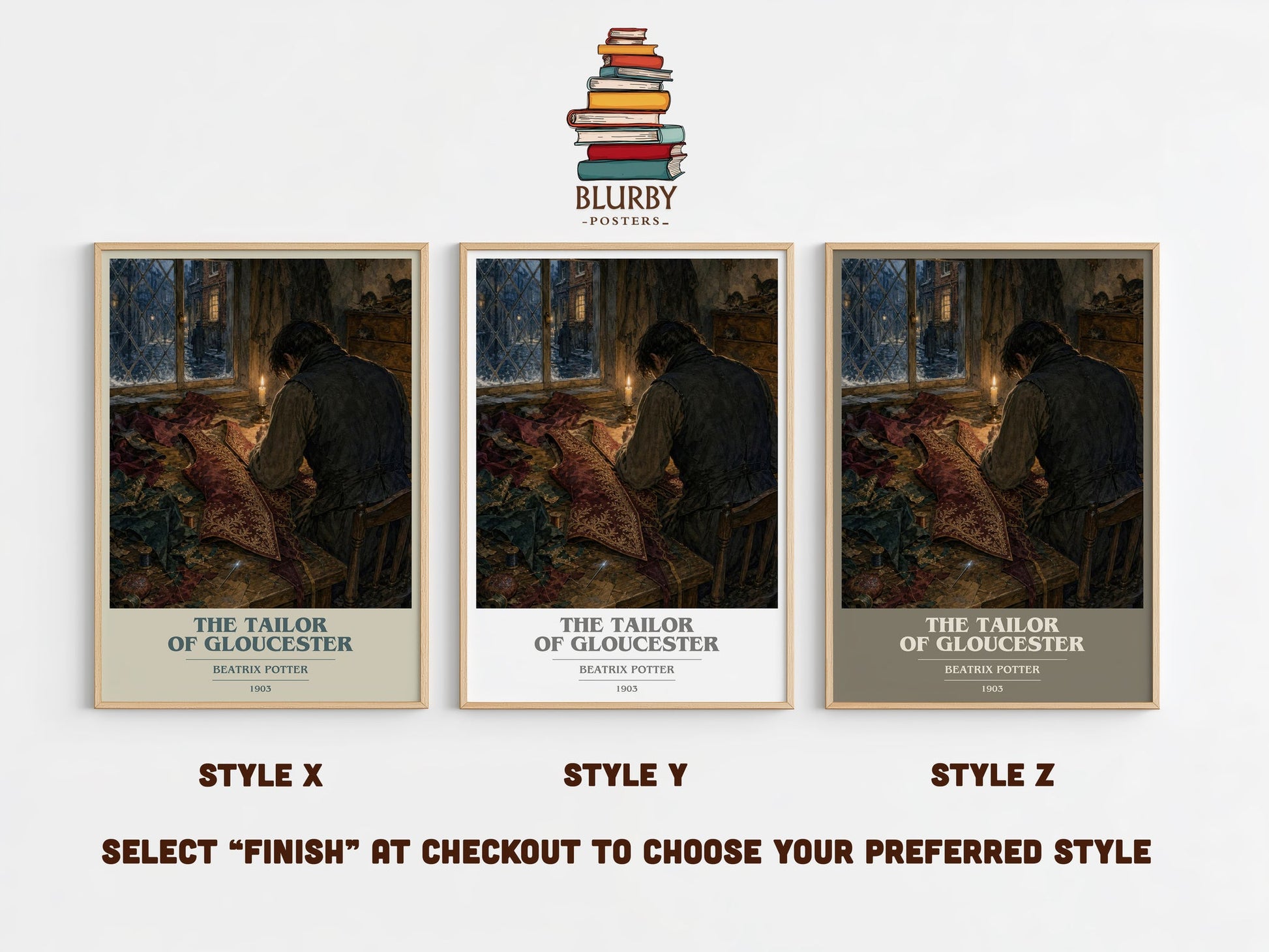 The Tailor Of Gloucester book cover print in frame leaning in hallway – childrens wall art