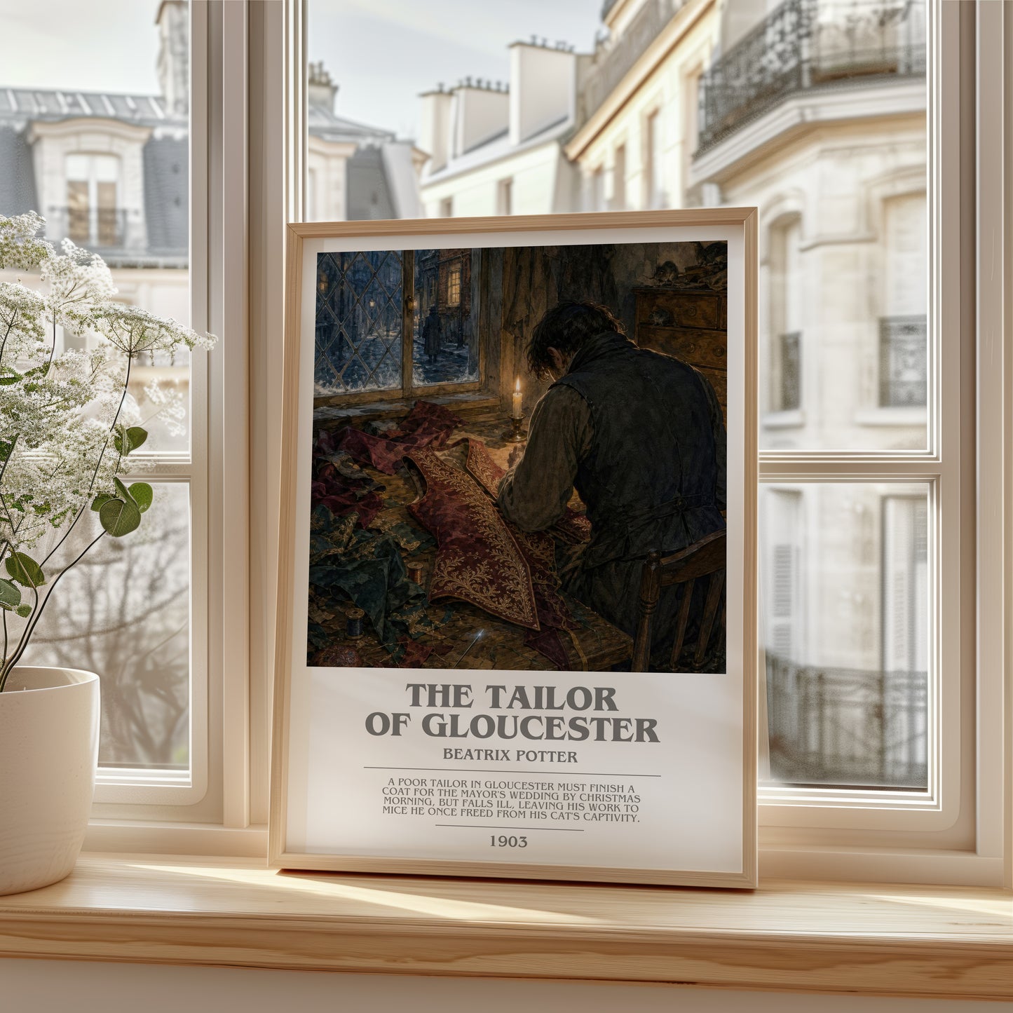The Tailor Of Gloucester bookish poster colour and style options – Beatrix Potter book art