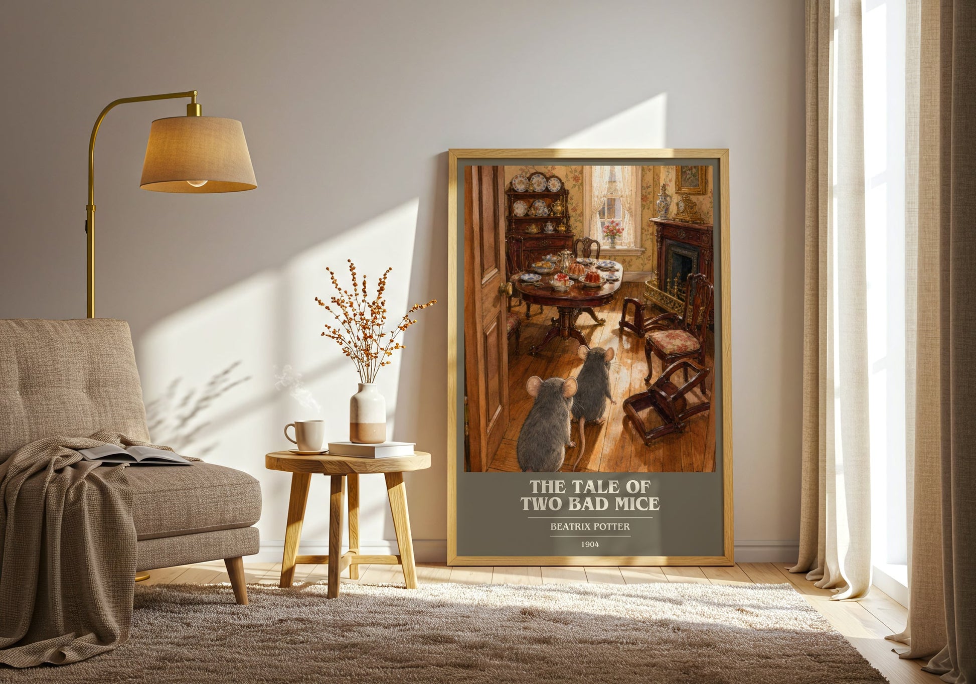 The Tale Of Two Bad Mice book cover print on bookshelf – Beatrix Potter fan gift