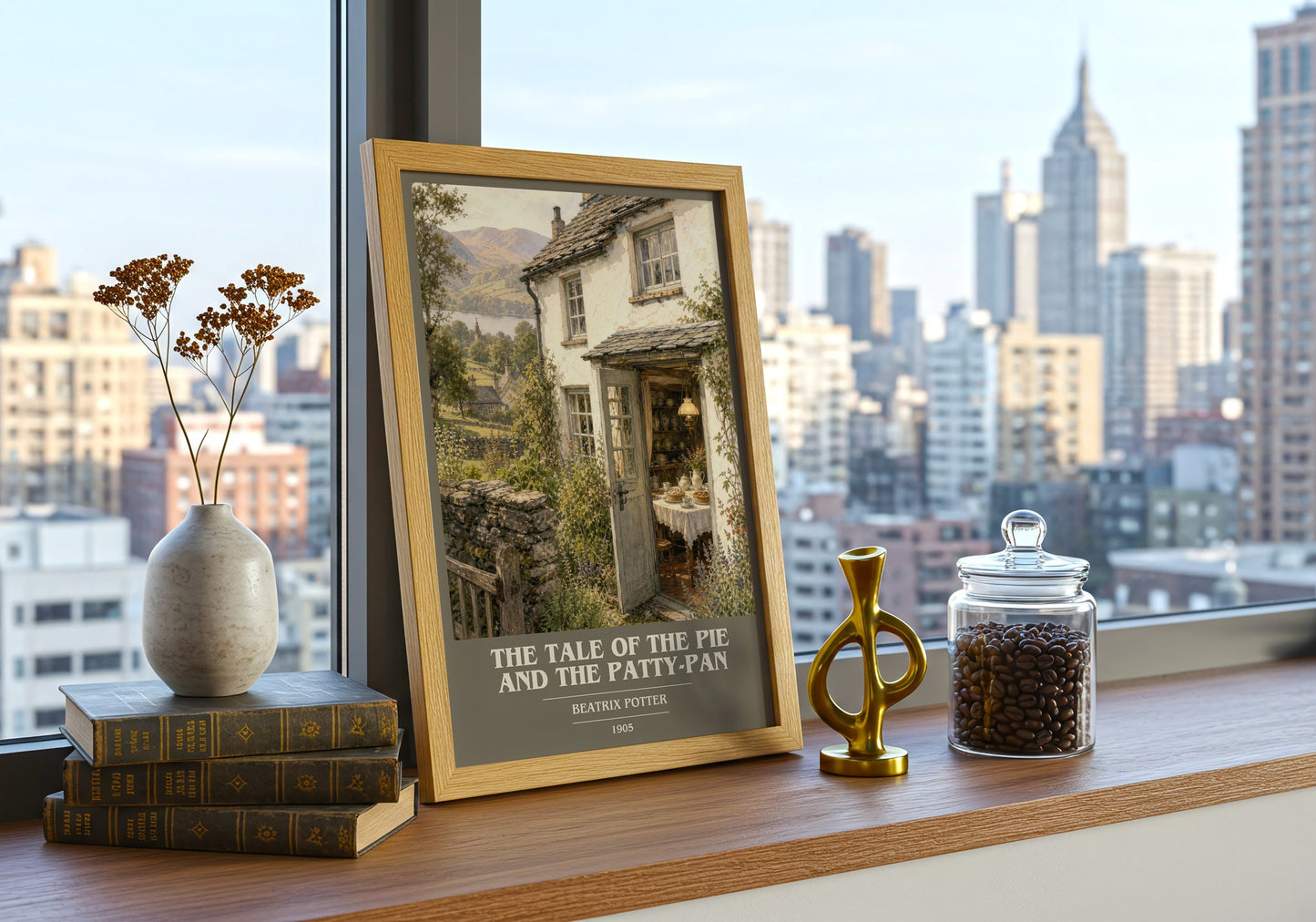 The Tale Of The Pie And The Patty-Pan book cover print framed by window – literary home decor