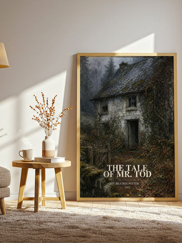 The Tale Of Mr. Tod watercolour print in frame leaning in hallway – childrens wall art