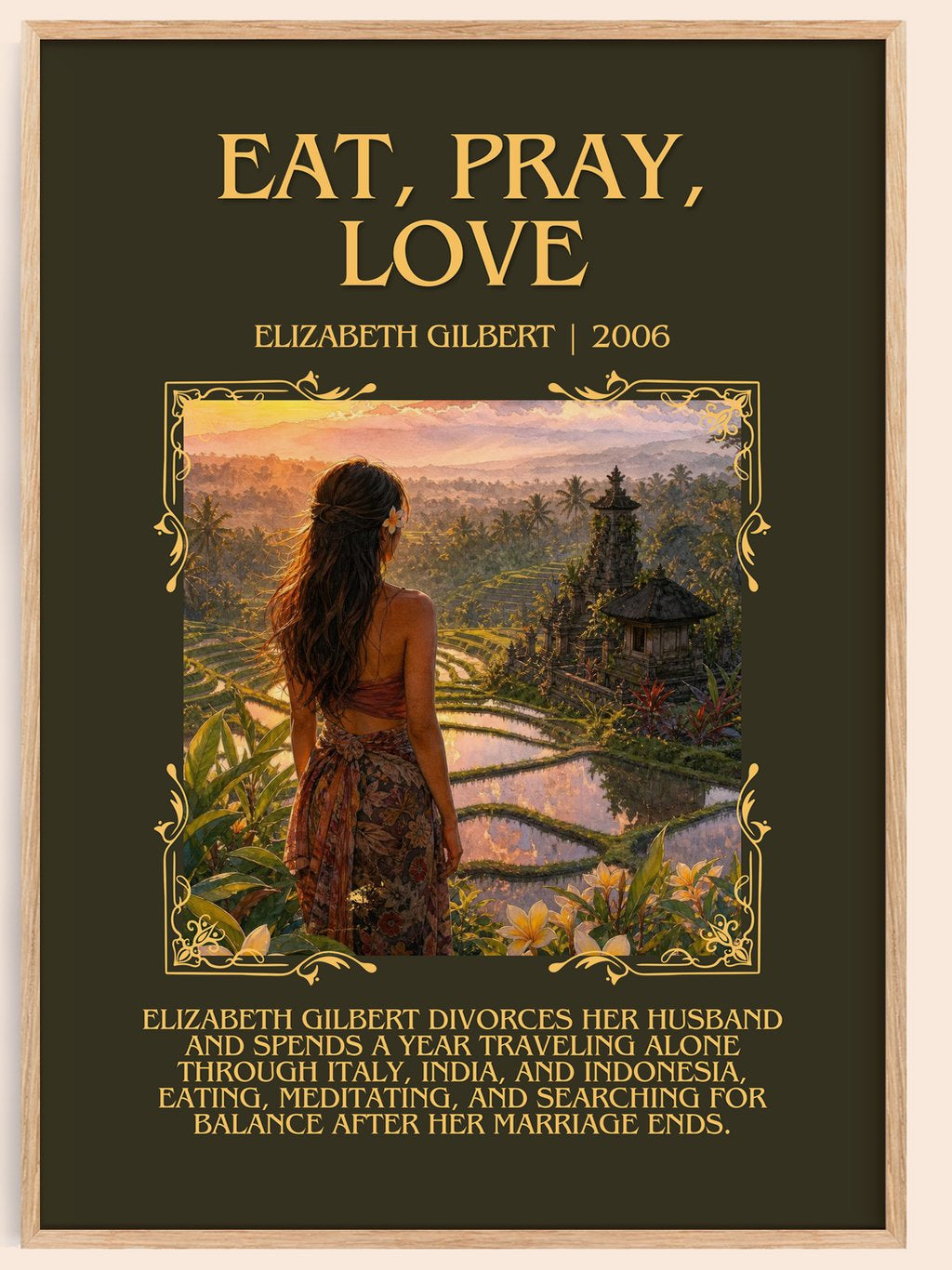 Eat, Pray, Love Minimalist Book Poster by Elizabeth Gilbert – book poster