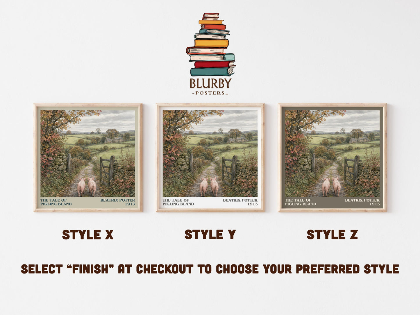 The Tale Of Pigling Bland literary print in frame leaning in hallway – childrens wall art