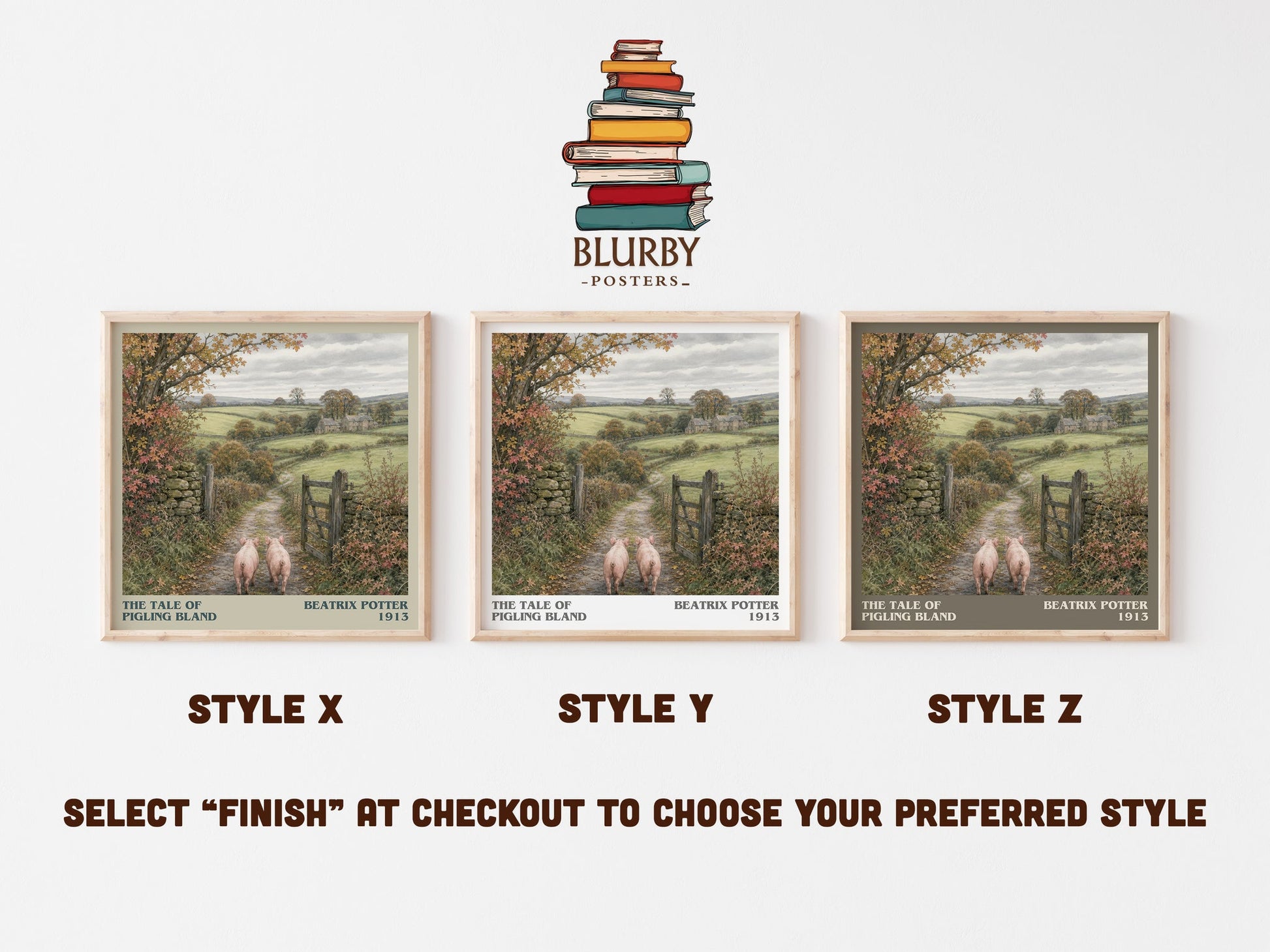 The Tale Of Pigling Bland literary print in frame leaning in hallway – childrens wall art