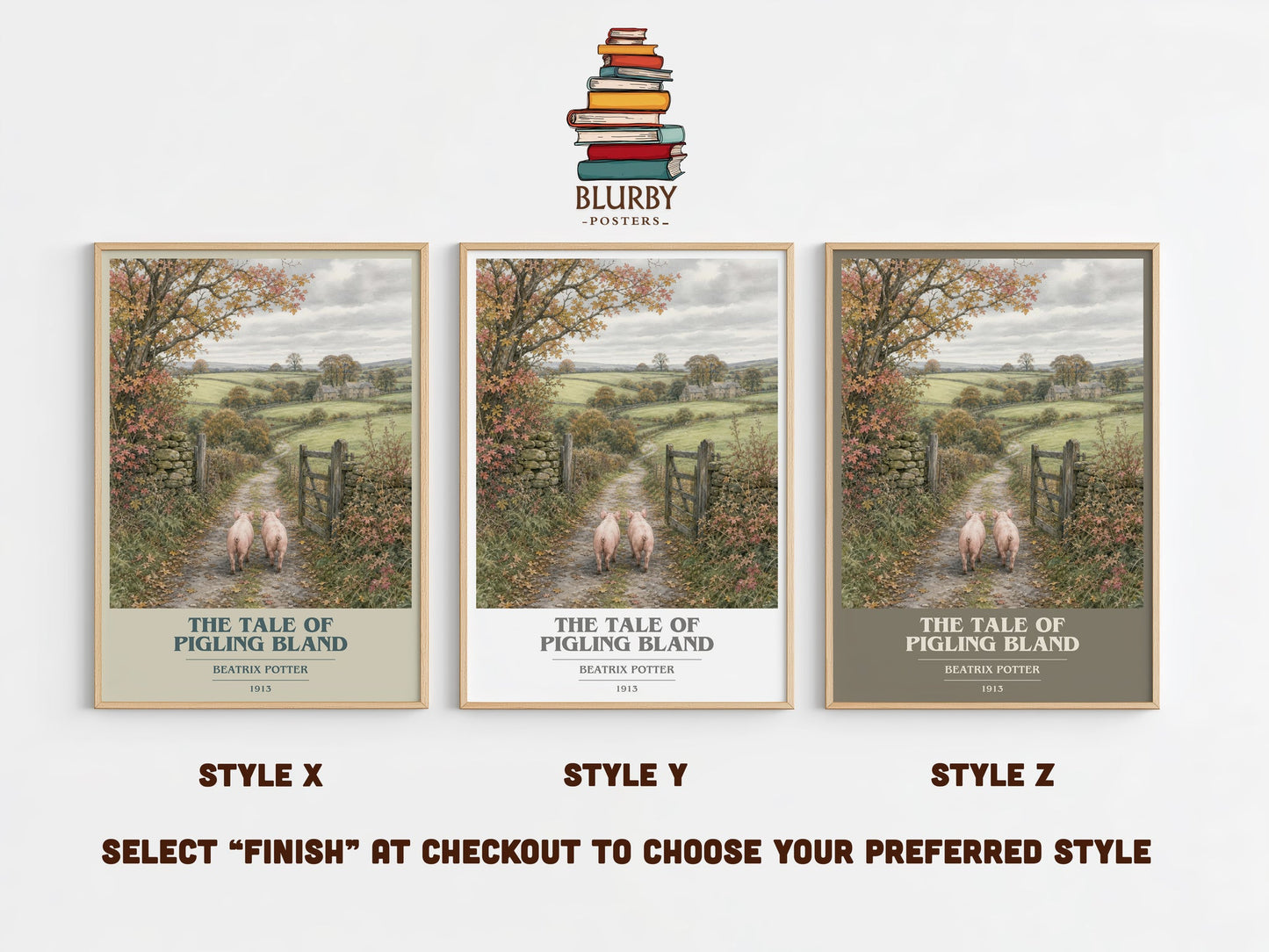 The Tale Of Pigling Bland book cover print in frame leaning in hallway – childrens wall art