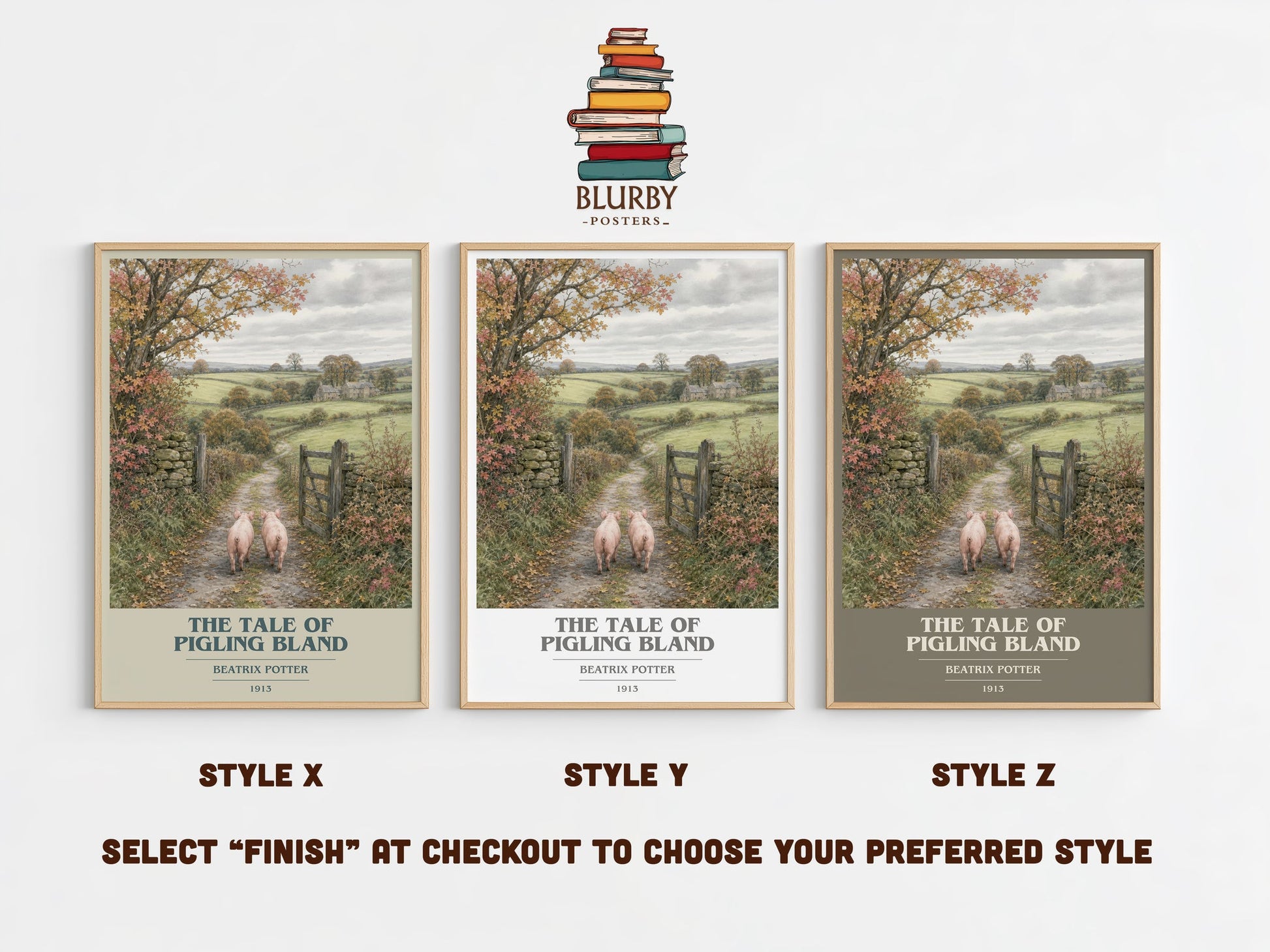 The Tale Of Pigling Bland book cover print in frame leaning in hallway – childrens wall art