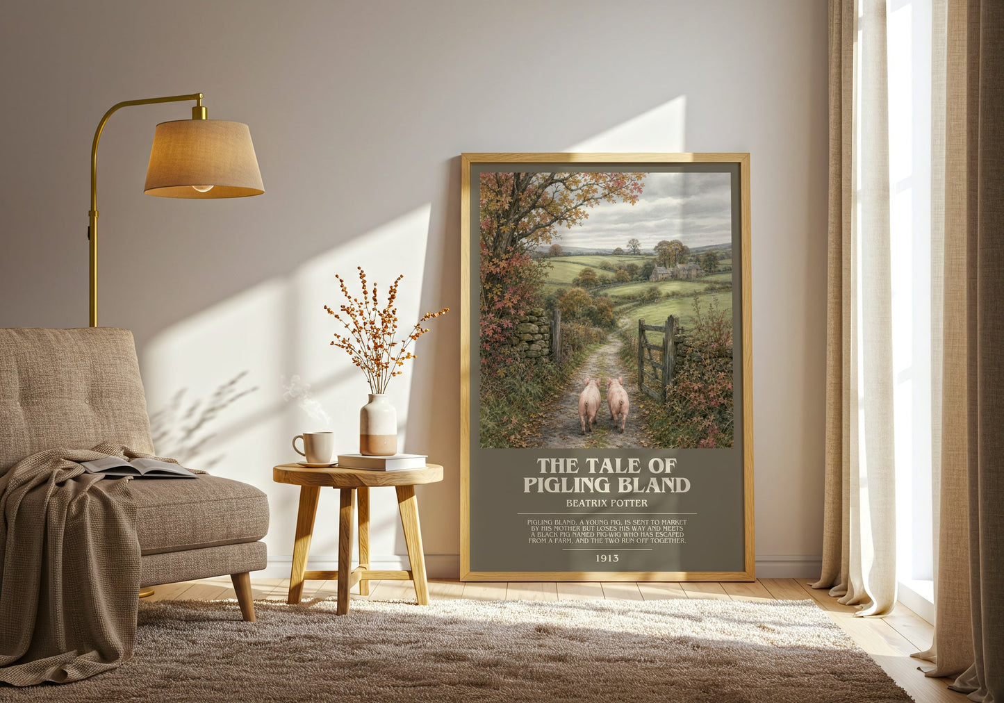 The Tale Of Pigling Bland bookish print on bookshelf – Beatrix Potter fan gift