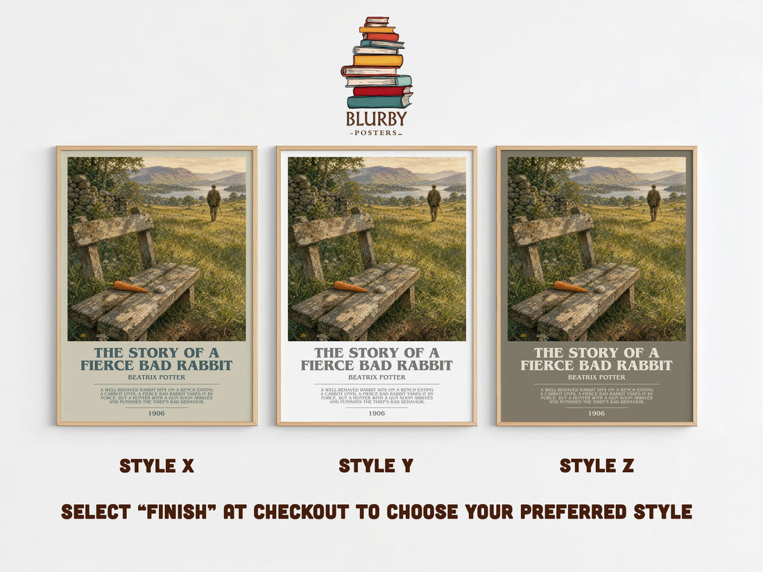 The Story Of A Fierce Bad Rabbit bookish print in frame leaning in hallway – childrens wall art (mockup)