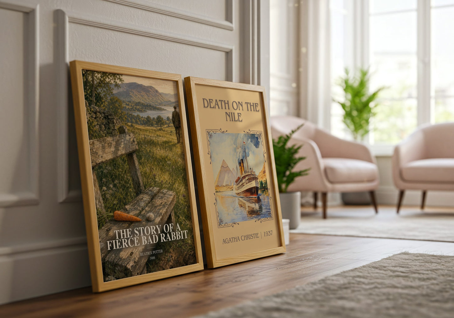 The Story Of A Fierce Bad Rabbit watercolour print framed by window – literary home decor