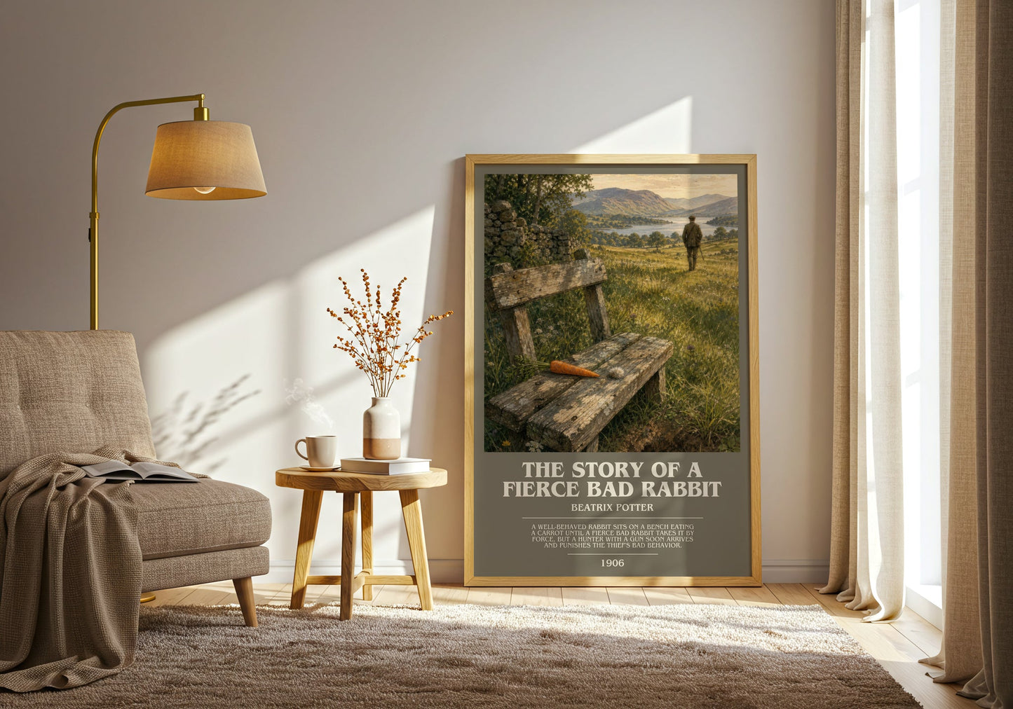 The Story Of A Fierce Bad Rabbit bookish print on bookshelf – Beatrix Potter fan gift