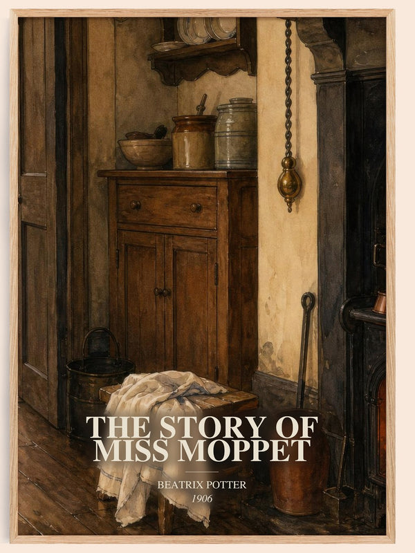 The Story Of Miss Moppet watercolour book poster by Beatrix Potter – framed literary art print
