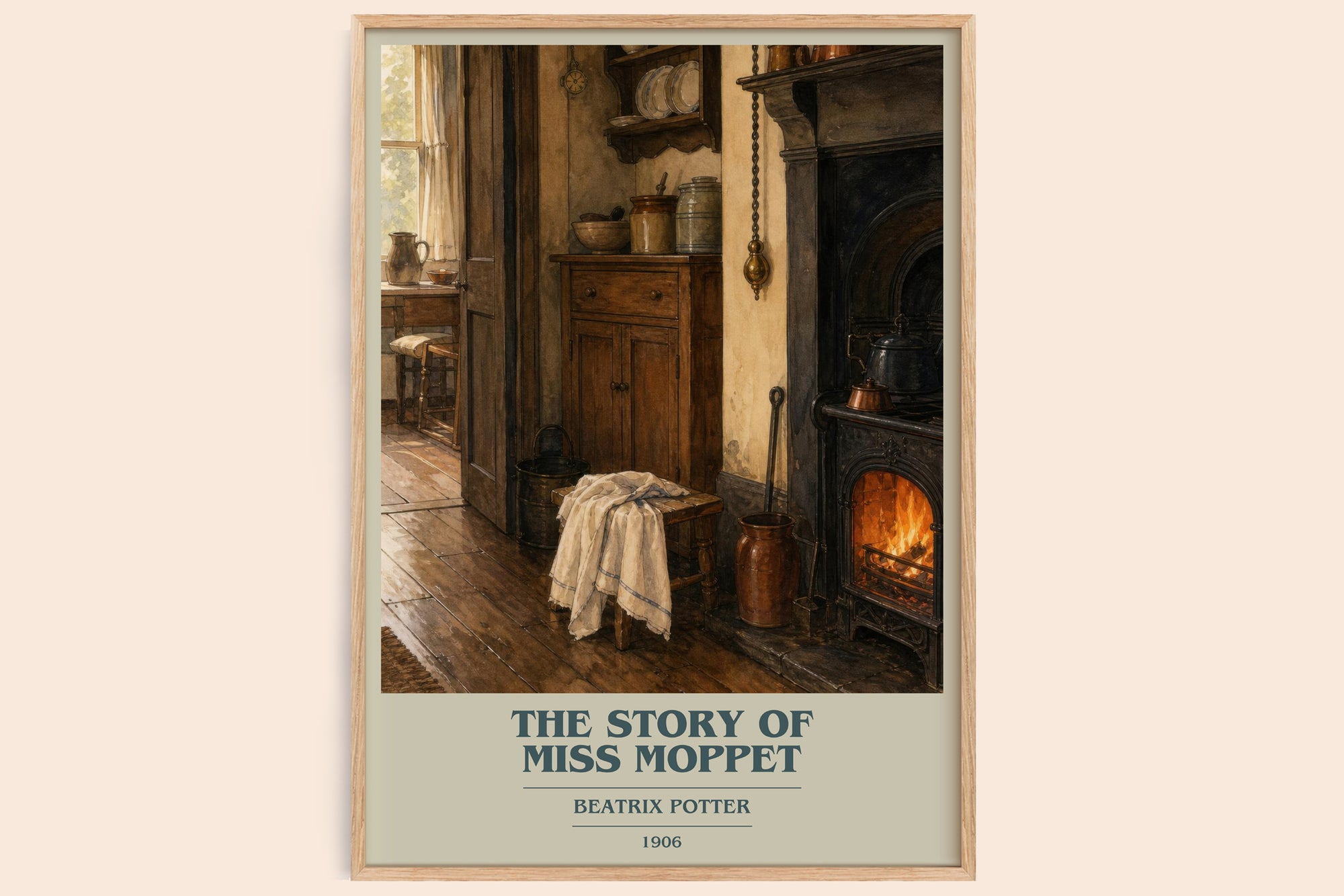 The Story Of Miss Moppet book cover book poster by Beatrix Potter – framed literary art print