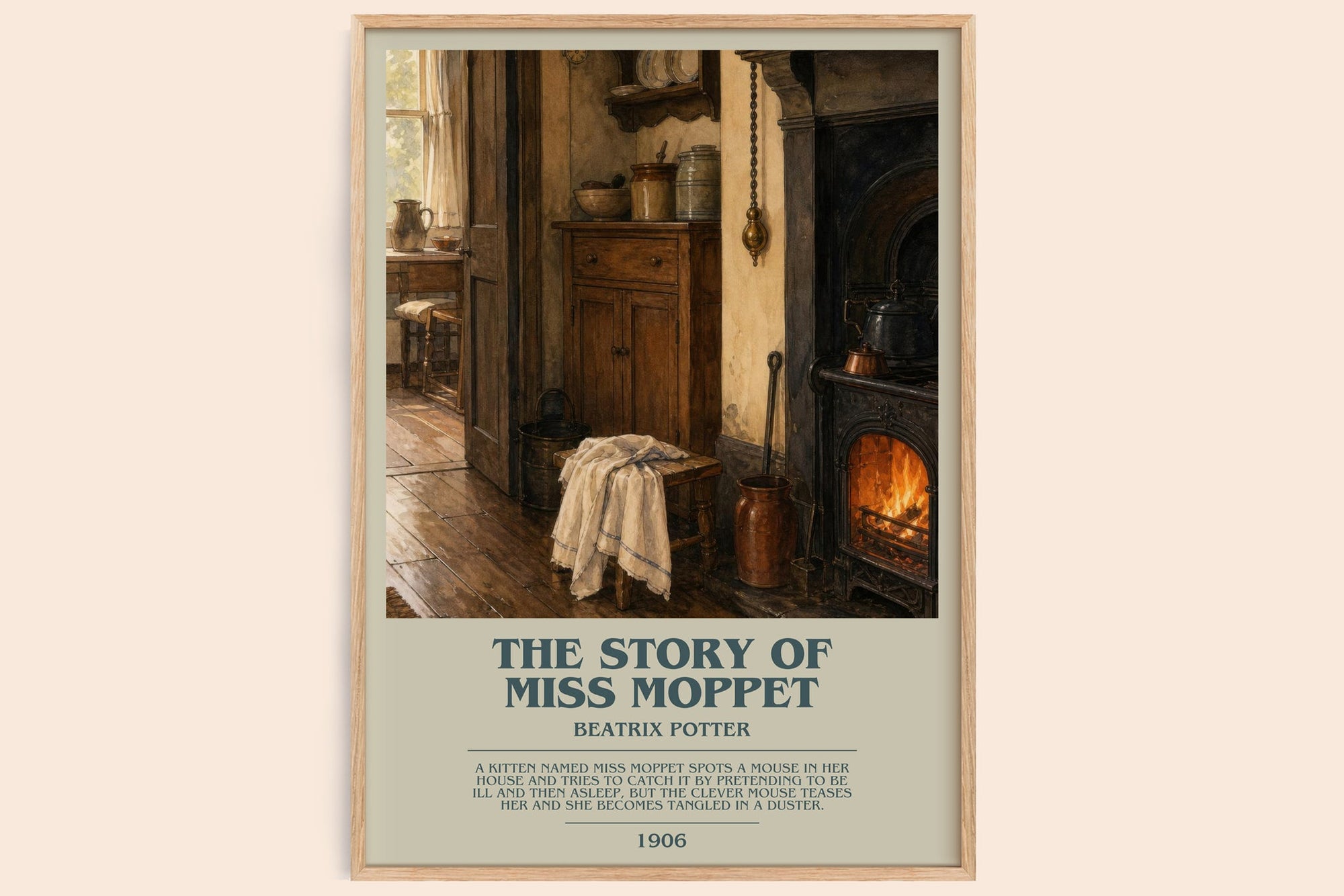 The Story Of Miss Moppet bookish book poster by Beatrix Potter – framed literary art print