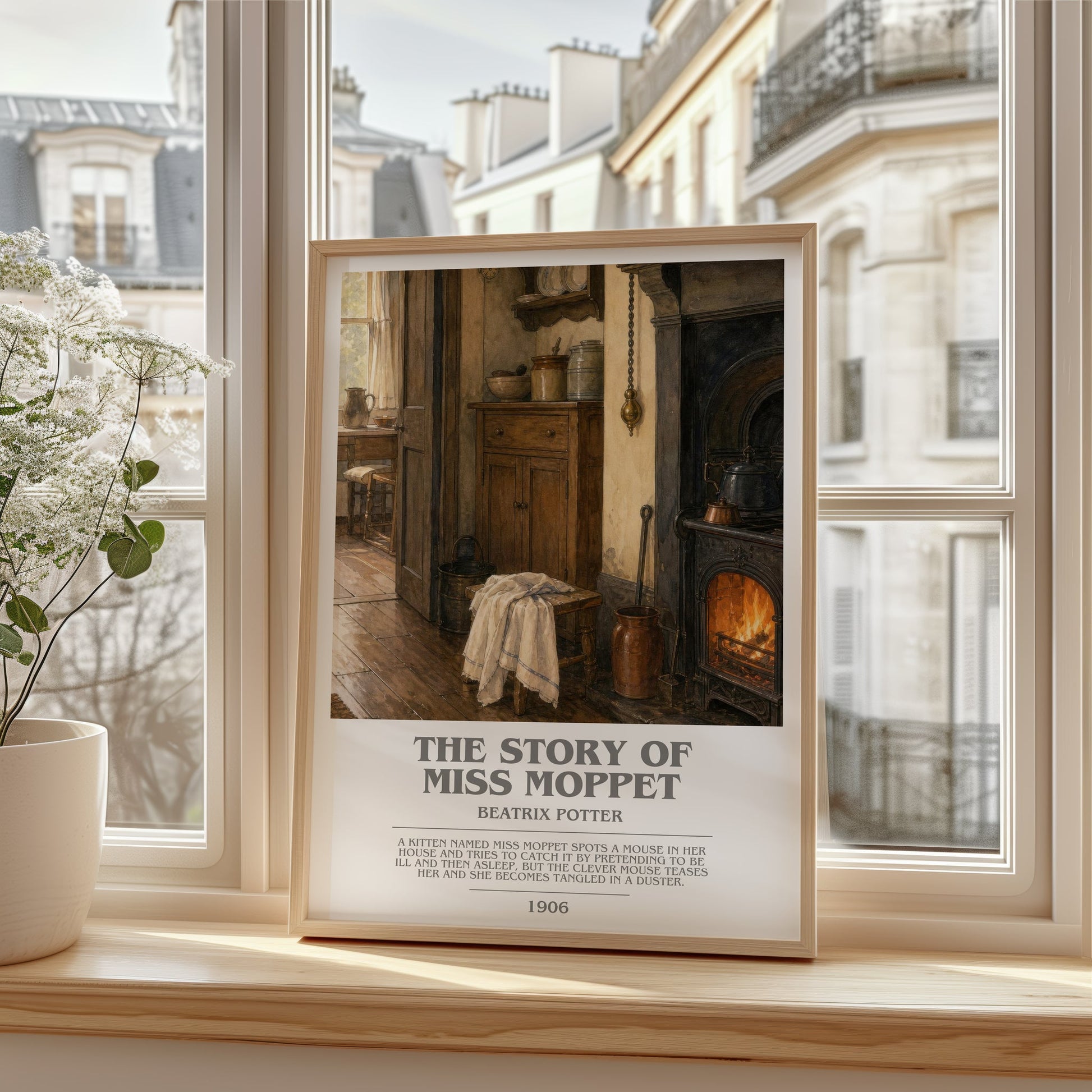 The Story Of Miss Moppet bookish poster colour and style options – Beatrix Potter book art