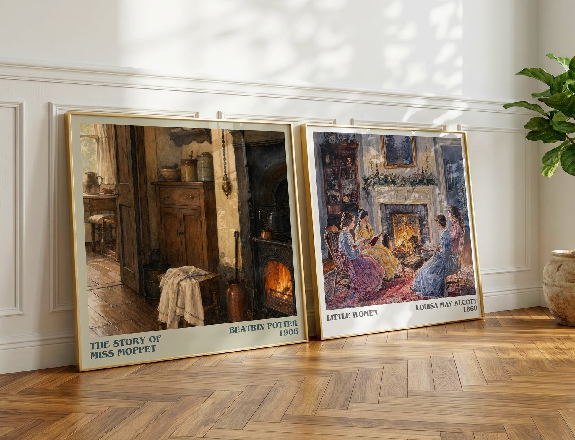 The Story Of Miss Moppet literary print on bookshelf – Beatrix Potter fan gift