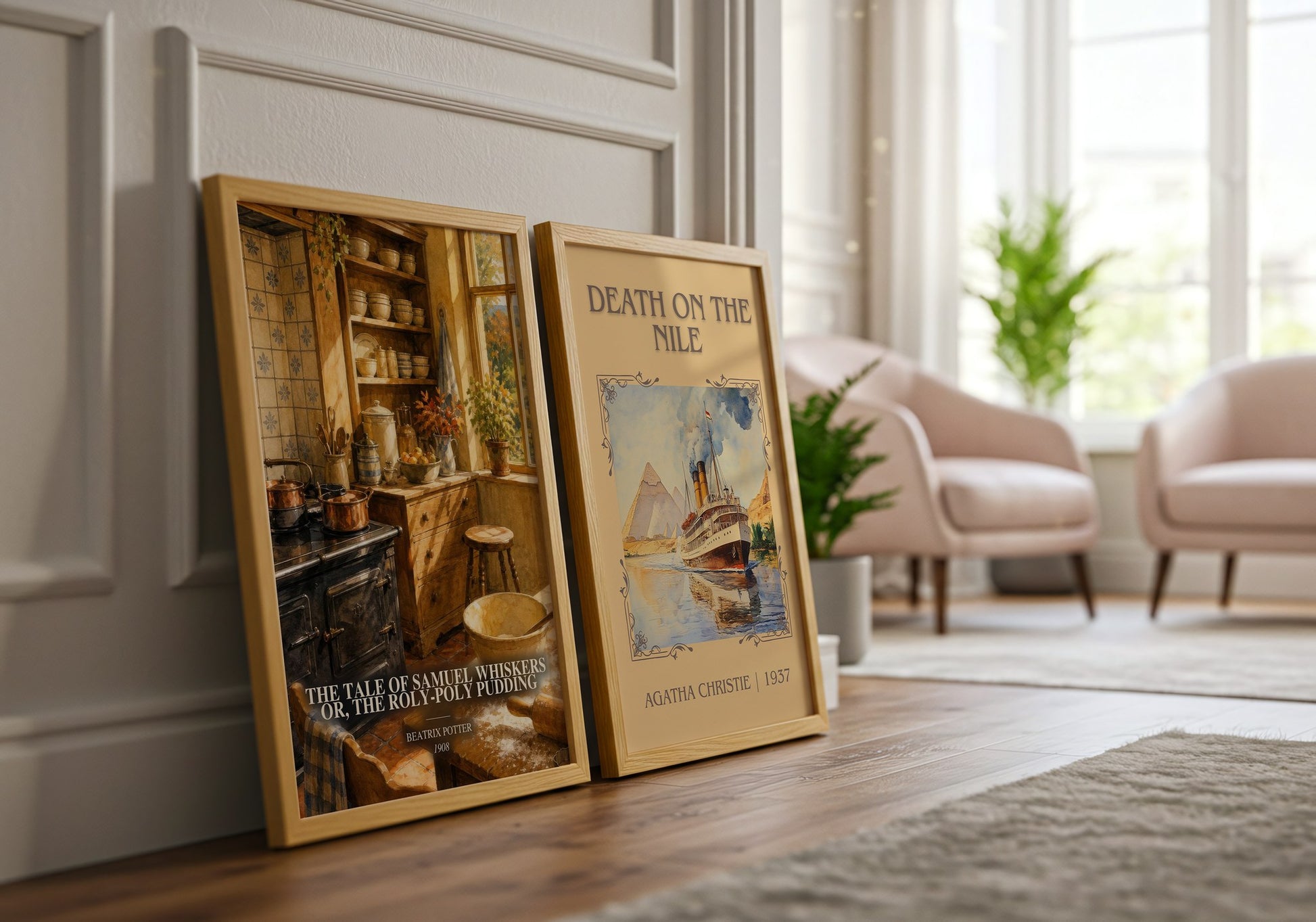 The Tale Of Samuel Whiskers Or, The Roly-Poly Pudding watercolour print framed by window – literary home decor