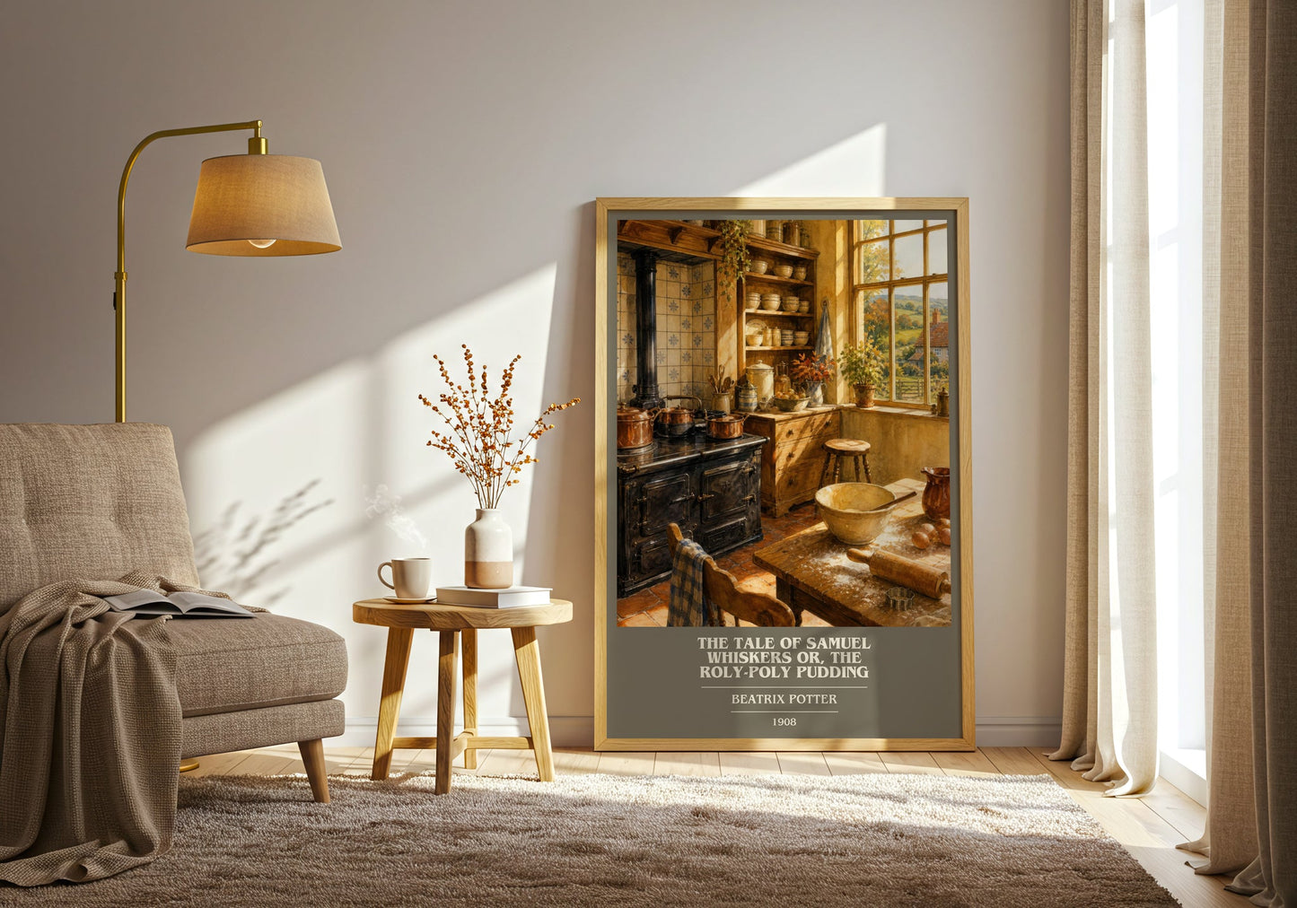 The Tale Of Samuel Whiskers Or, The Roly-Poly Pudding book cover print on bookshelf – Beatrix Potter fan gift