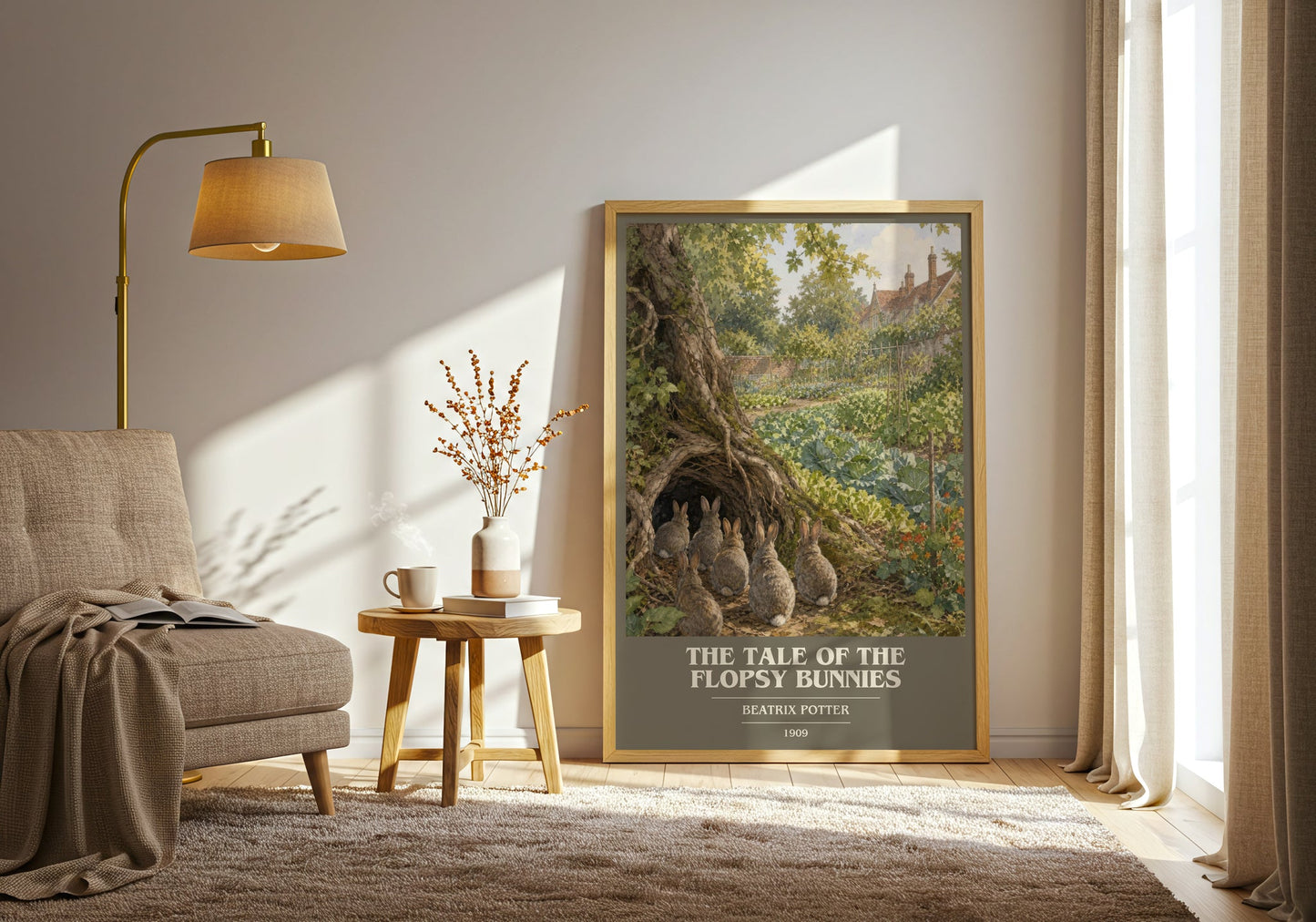 The Tale Of The Flopsy Bunnies book cover print on bookshelf – Beatrix Potter fan gift
